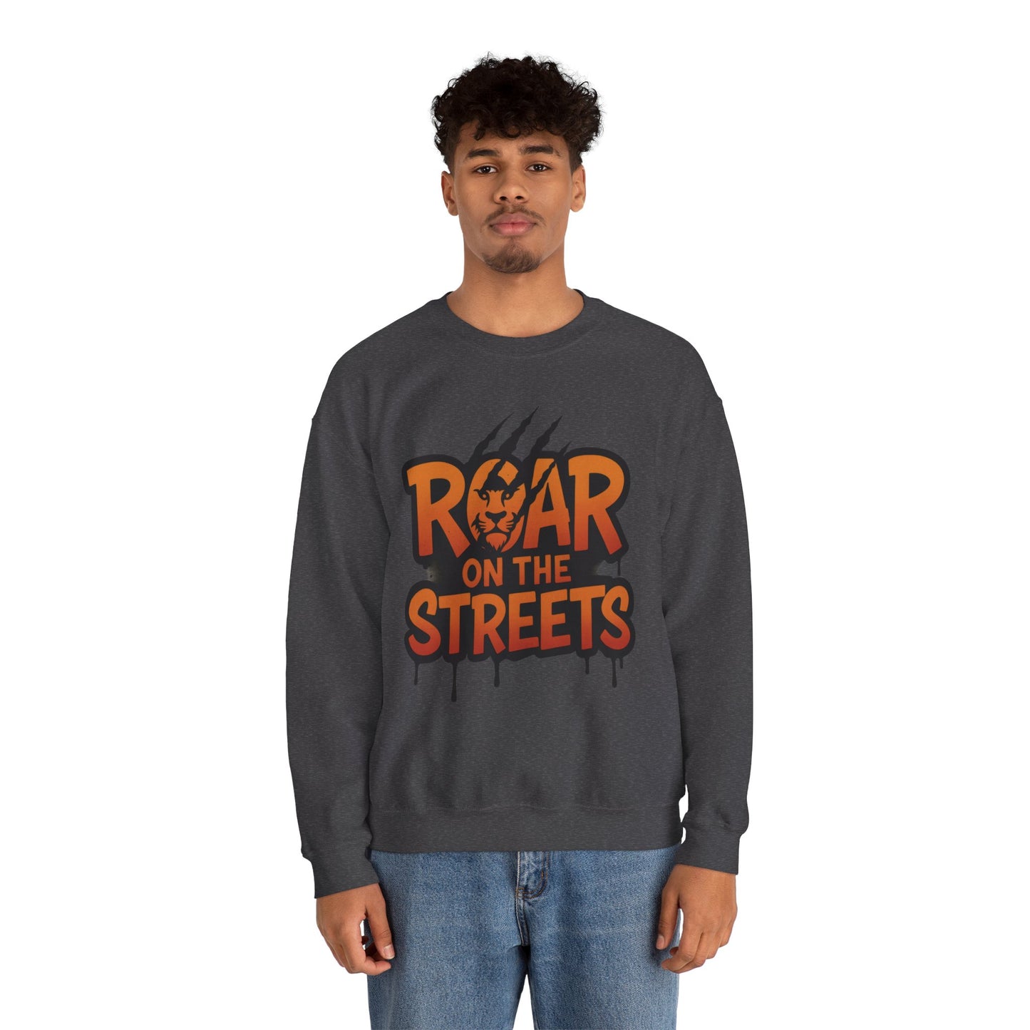 Men's Heavy Blend™ Crewneck Sweatshirt, Roar on the Streets Mens Lion Crewneck Sweatshirt