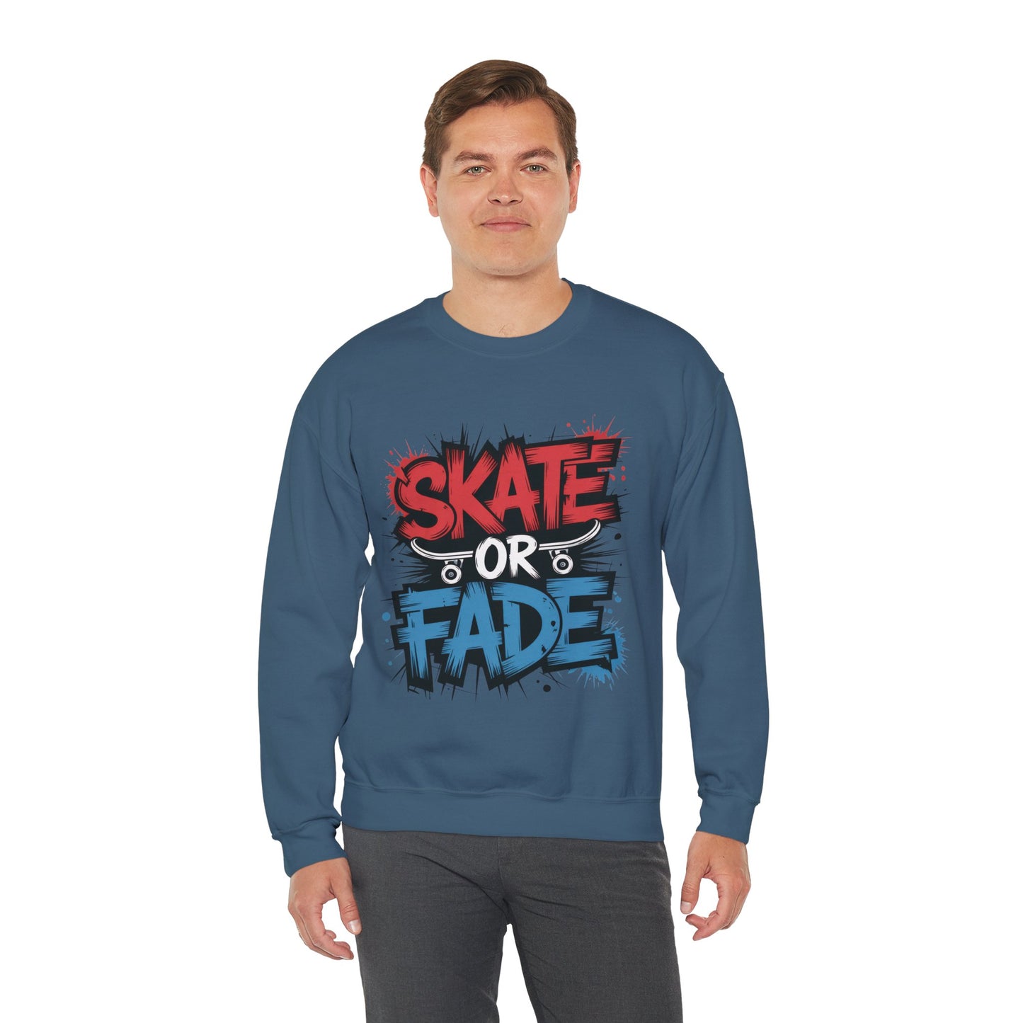 Skate Or Fade Men's Crewneck Sweatshirt, Graffiti Skateboarding Pullover, Urban Streetwear Top, Men's Heavy Blend™ Crewneck Sweatshirt
