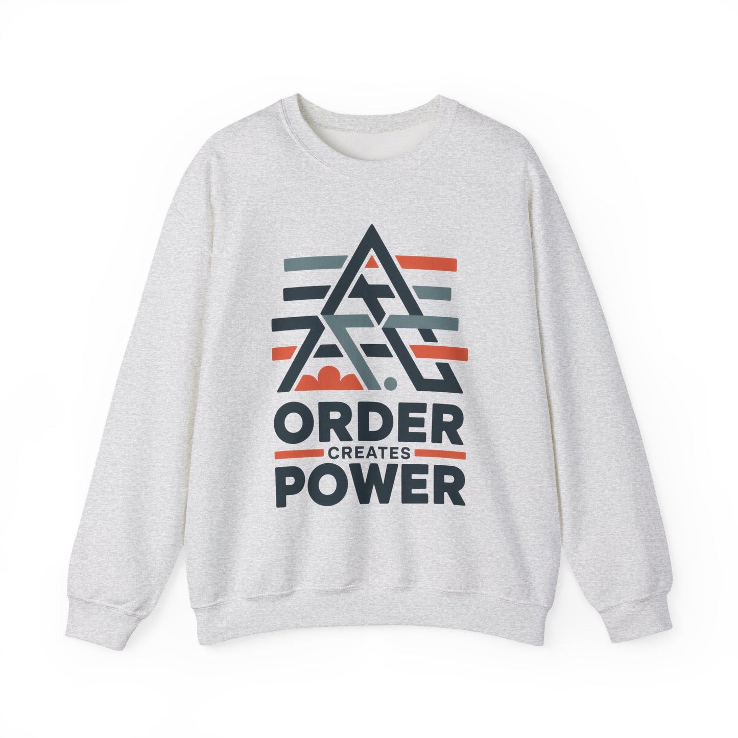 Men's Sweatshirt Order Creates Power, Minimal Geometric Motivational Graphic Pullover, Heavy Blend™ Crewneck Sweatshirt