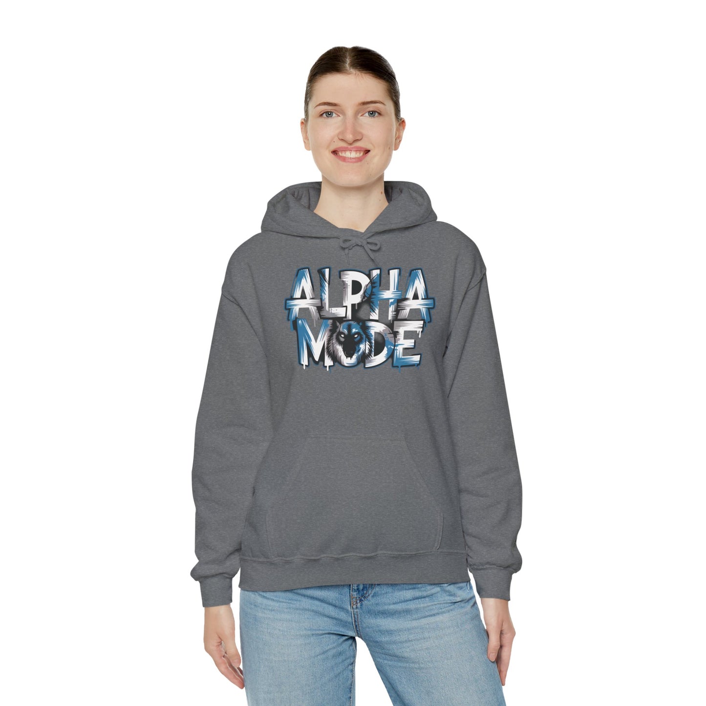 Mens Heavy Blend™ Hooded Sweatshirt, Alpha Mode Wolf Hoodie Mens Bold Streetwear