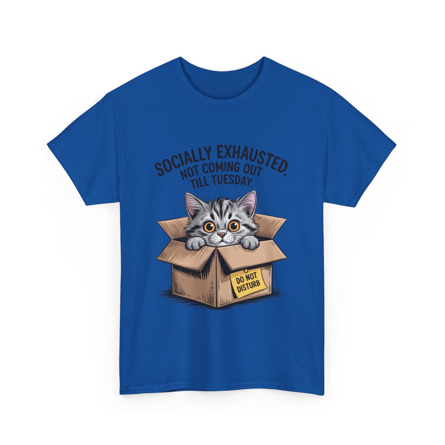 Socially Exhausted Cat Women's Tee, Funny Cat Shirt, Women's Graphic Tee, Gift for Introverts, Cute Animal T-Shirt, Weekend Wear