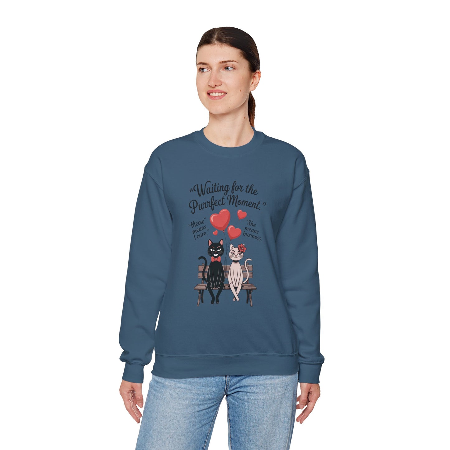 Cute Cat Lovers Womens Sweatshirt, Cozy Gift for Pet Owners, Perfect for Valentine's Day, Animal Lover Apparel, Relaxed Love Sweatshirt