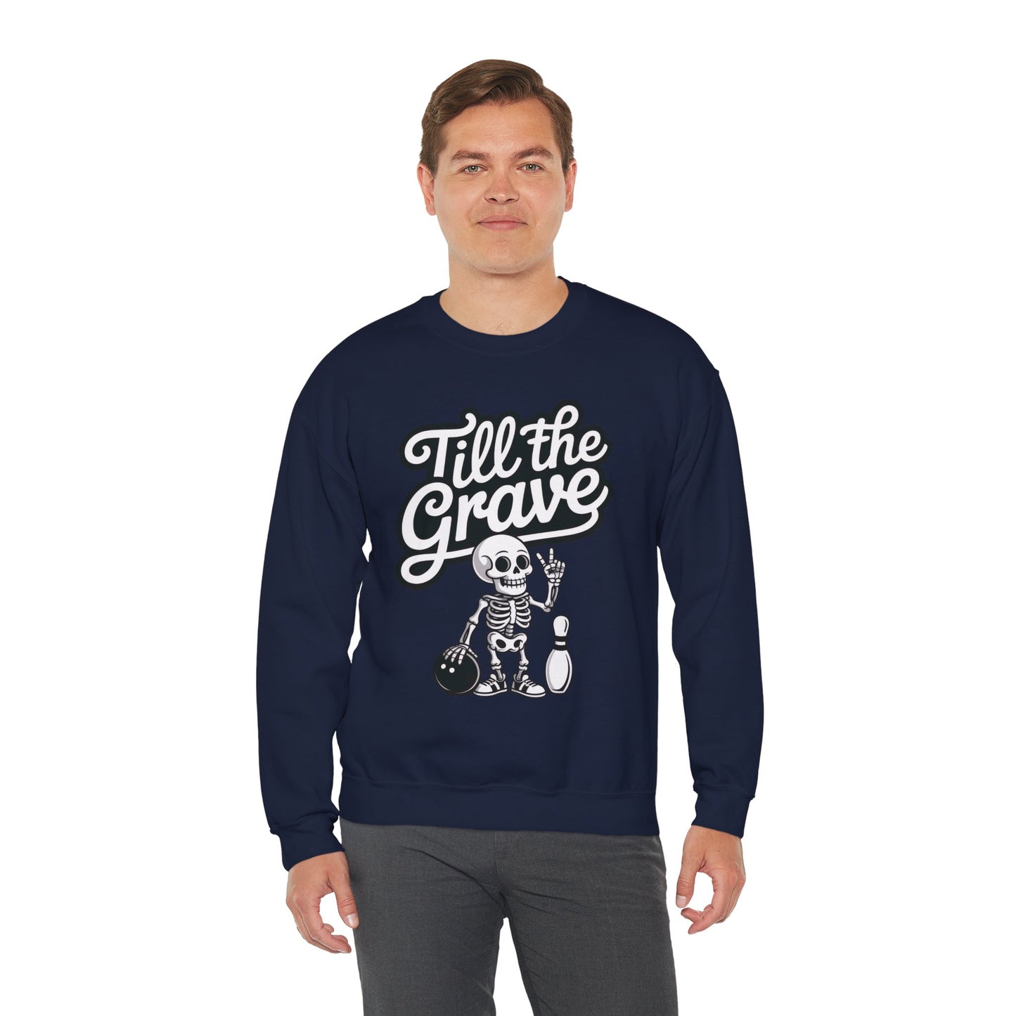 Funny Skeleton Bowling Mens Pullover, Halloween Apparel, Funny Skeleton Bowling Shirt, Casual Mens Crewneck, Cool Bowler Skull Crewneck