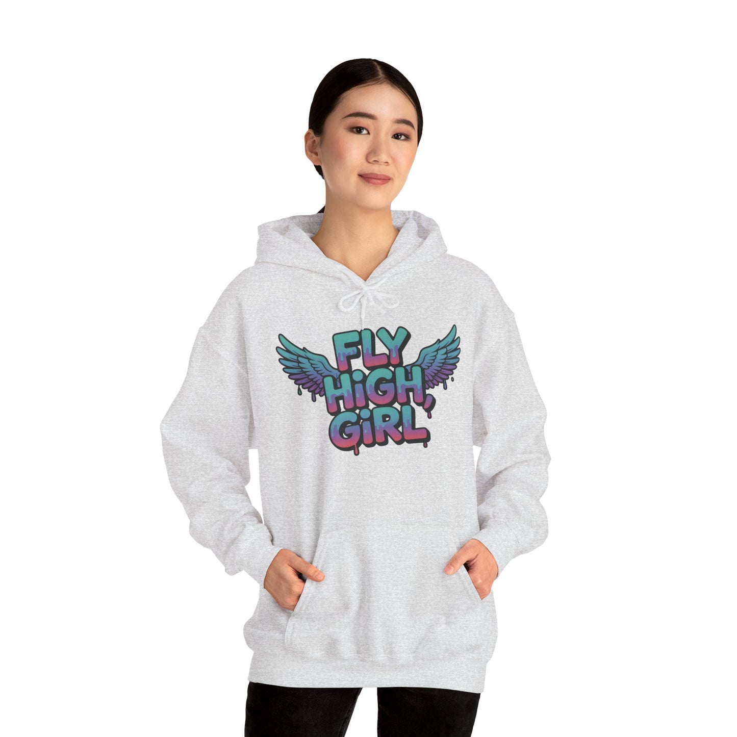 Women's Hoodie Fly High Girl, Angel Wings Graffiti Drip Graphic Pullover, Streetwear Hoodie
