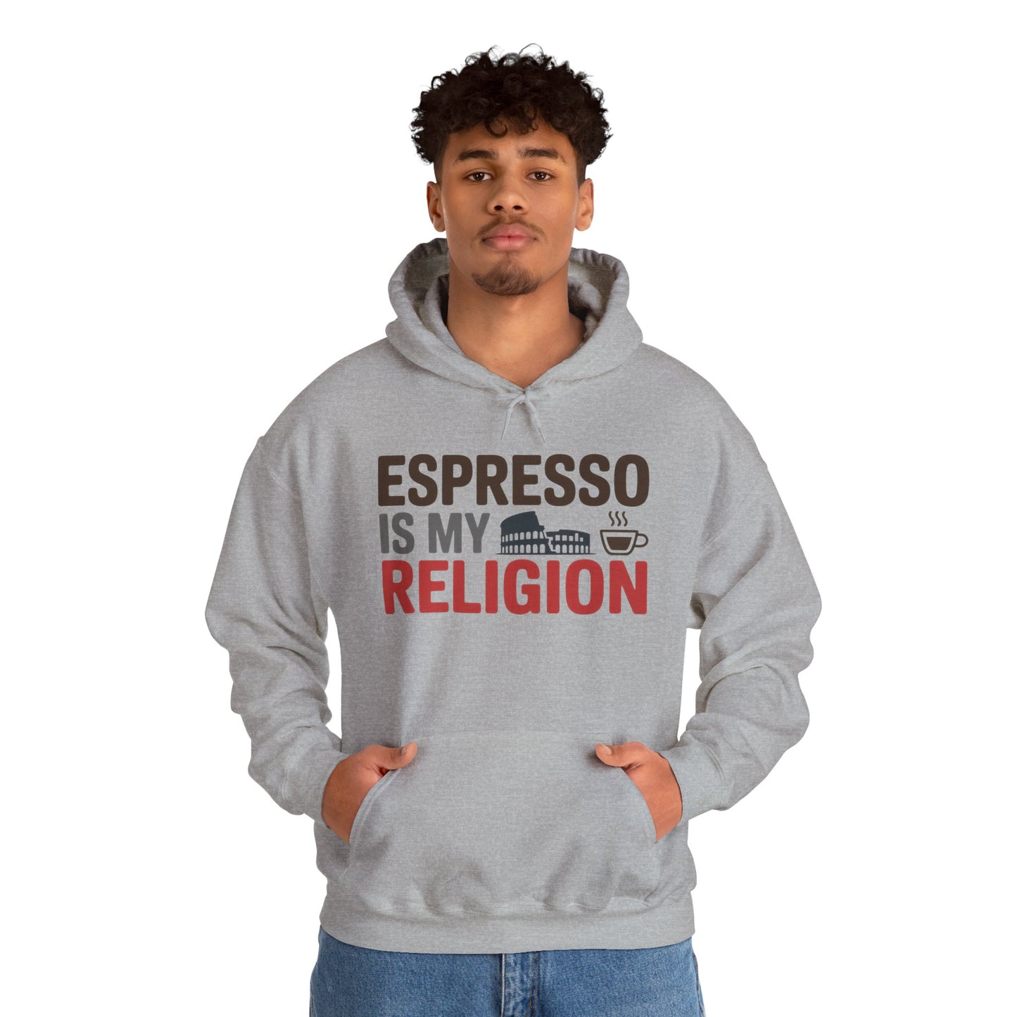 Mens Heavy Blend™ Hooded Sweatshirt, Espresso Is My Religion Coffee Rome Mens Hoodie