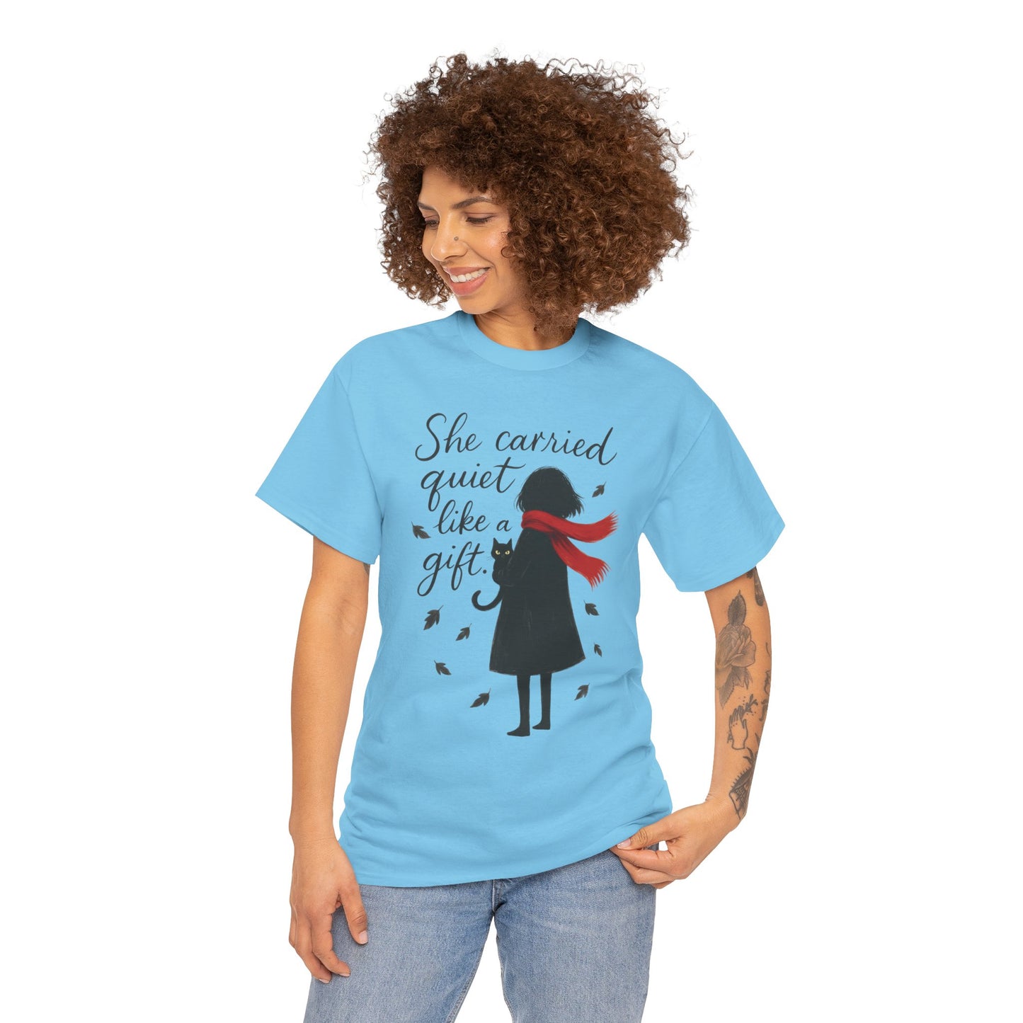 Cat Lover Womens T-Shirt, Whimsical Hand-Drawn Illustration Tee, Artistic Minimalist Gift for and Introverts, Cute Animal Apparel