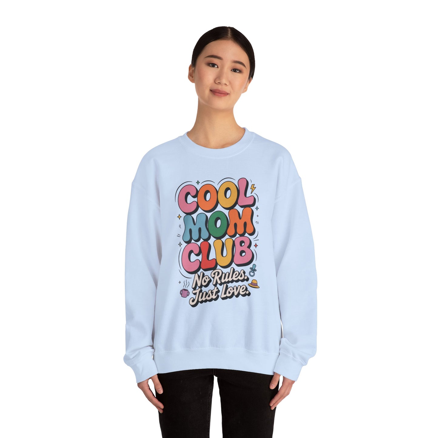 Cool Mom Club Sweatshirt, Gift for Moms, Mother's Day, No Rules Just Love, Retro Colorful Unisex Heavy Blend Crewneck
