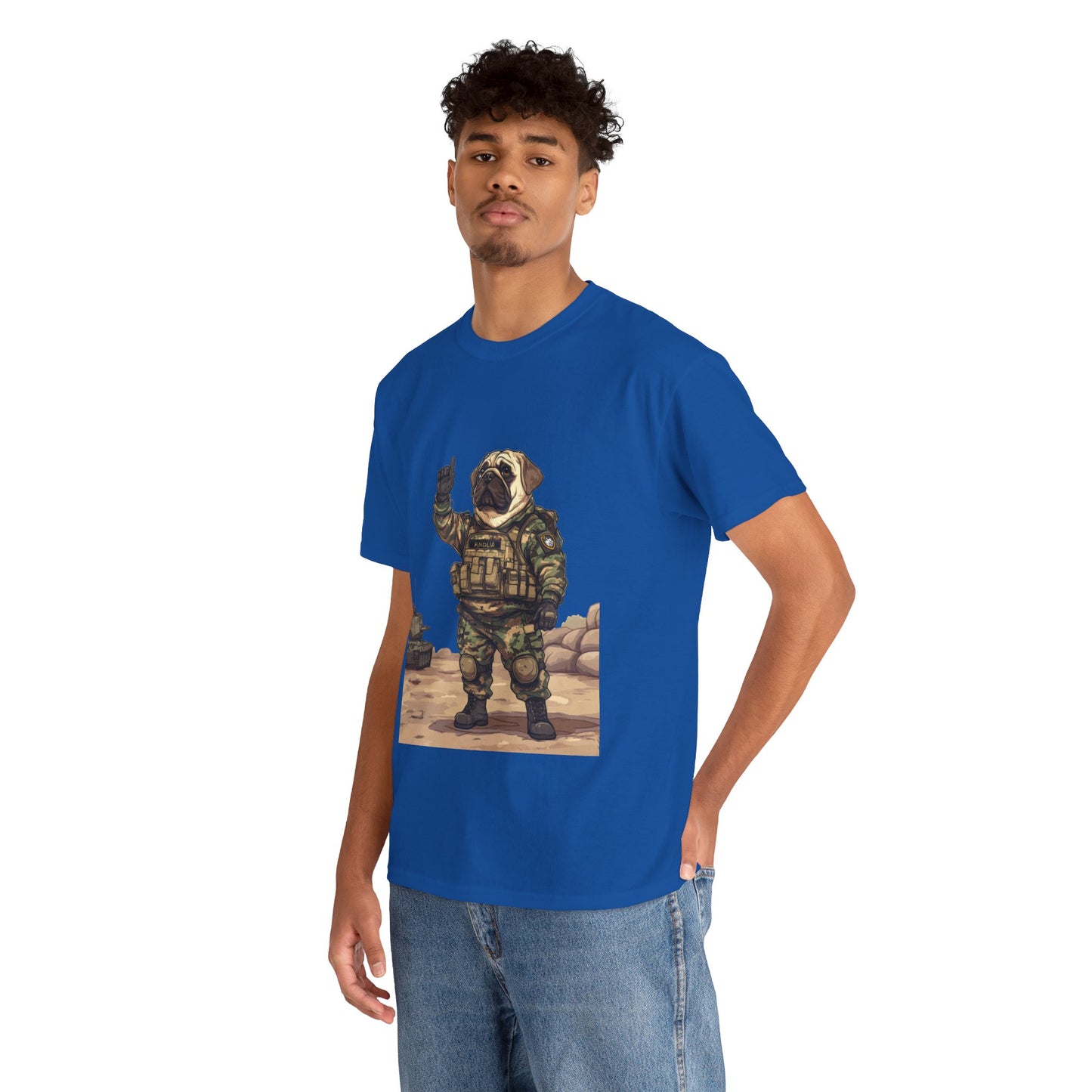 Cute Army Bulldog Tee, Funny Dog Army Pug Men's Heavy Cotton Tee, Pet Lovers Gift, Military Humor Clothing, Dog Dad T-Shirt