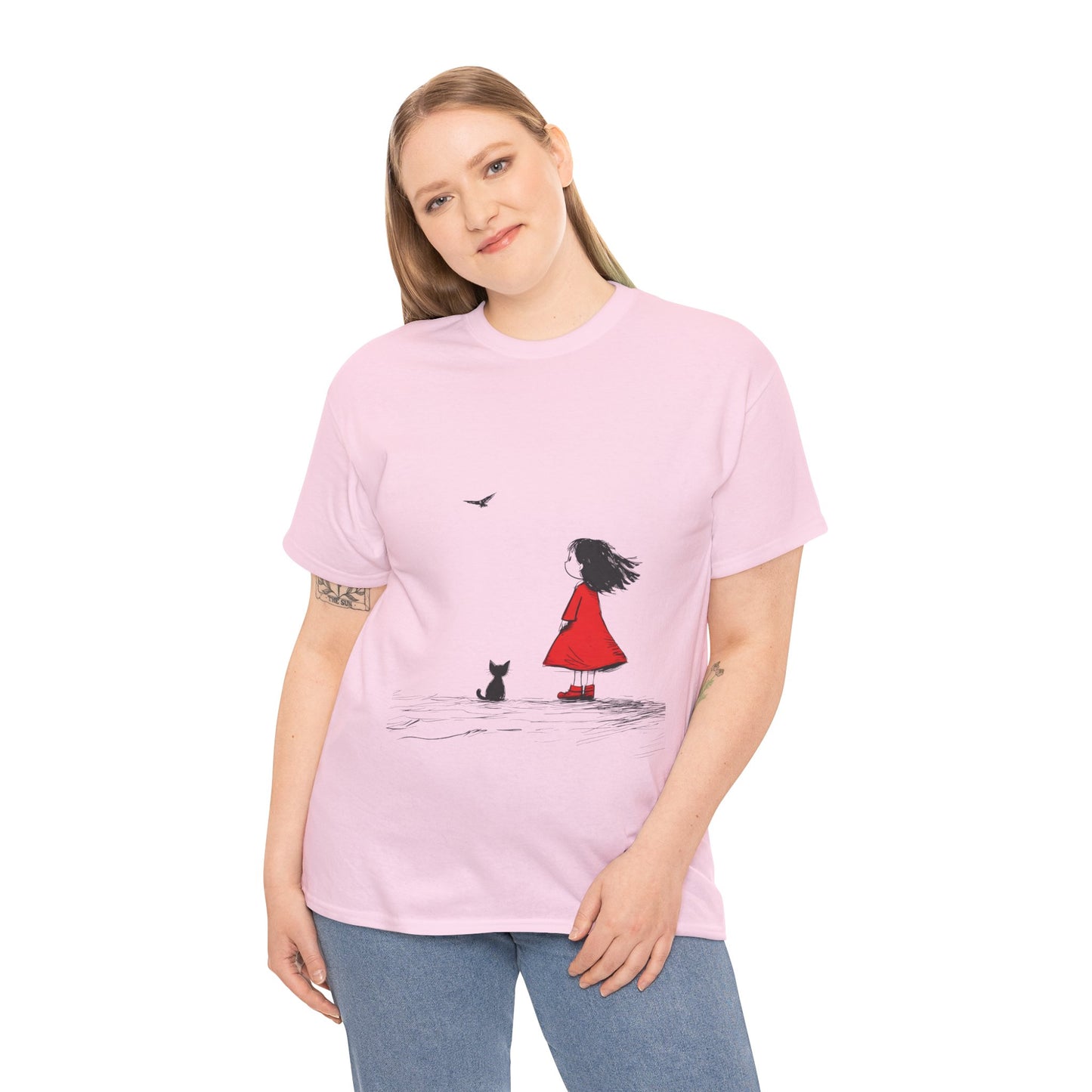 Cat Lover Tee, Cute Graphic T-Shirt, Cat & Girl Design, Gift for Cat Owners, Casual Stylish Unisex Cotton Shirt, Women's Cotton T-Shirt