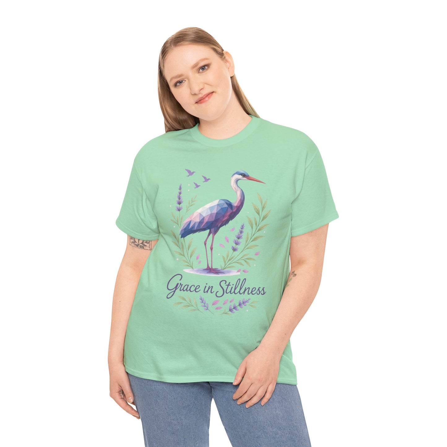 Polygonal Heron Graphic Shirt, Womens Artistic Bird Tee, Nature-Inspired Minimalist Design, Geometric Crane Tee, Bird Lovers Gift