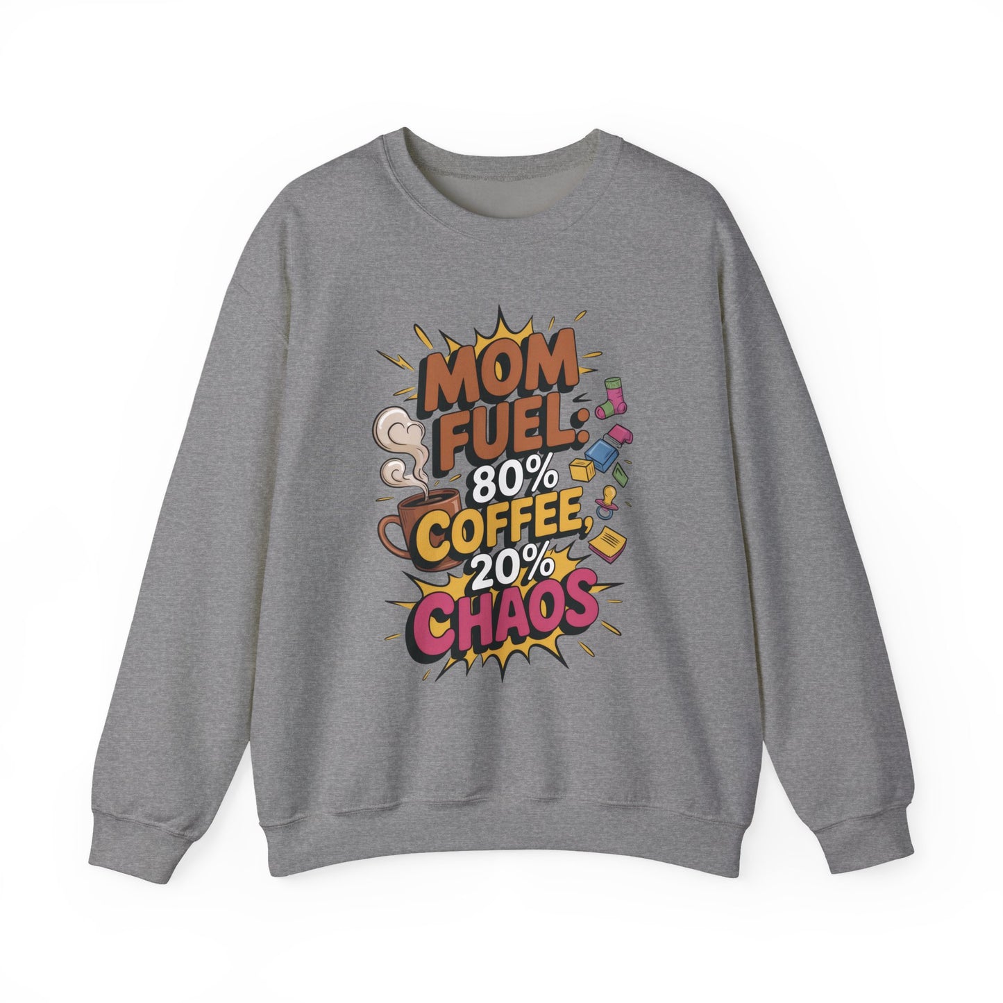 Funny Mom Fuel Sweatshirt, Perfect Gift for Moms, Chaos & Caffeine, Mother's Day Apparel, Funny Tired Mom Life Sweatshirt, Coffee Loving Mom