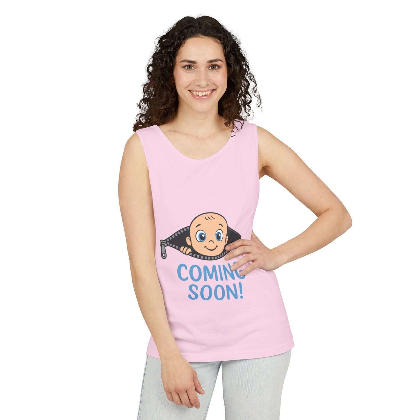 Coming Soon Maternity Tank Top, Cute Baby Boy Pregnancy Announcement Tee, Funny Expecting Mom Gift, Gender Reveal Tee, Baby Shower Top