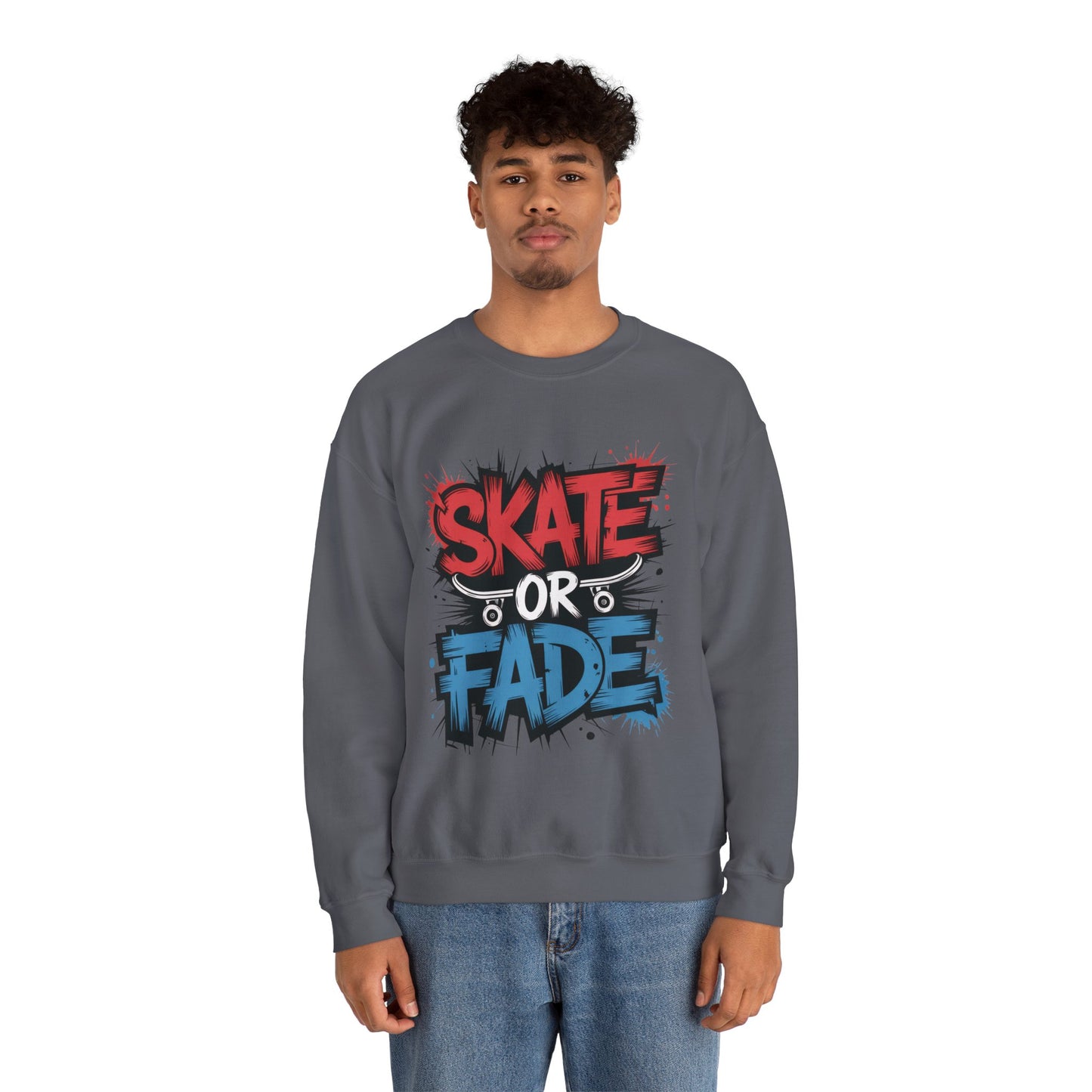 Skate Or Fade Men's Crewneck Sweatshirt, Graffiti Skateboarding Pullover, Urban Streetwear Top, Men's Heavy Blend™ Crewneck Sweatshirt