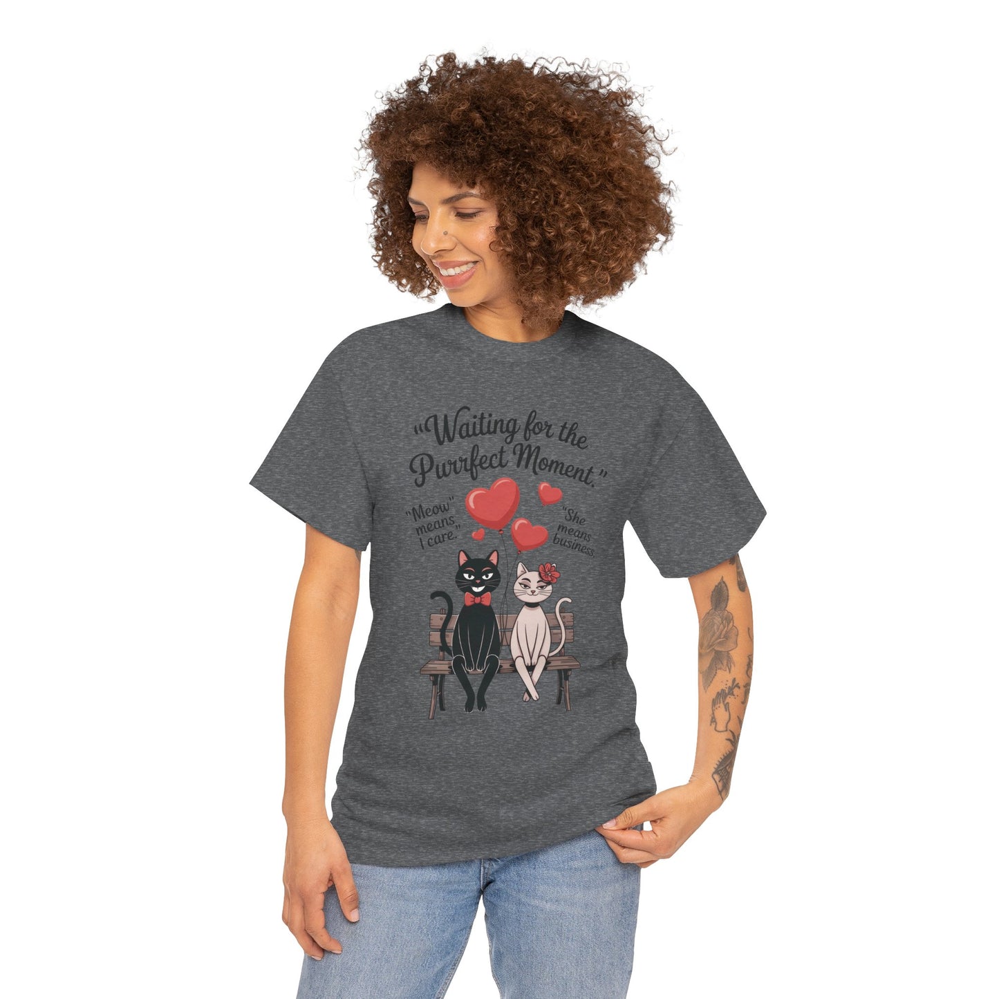 Cute Cat Lovers Tee, Womens Heavy Cotton Tee for Pet Owners, Funny Cat Shirt, Gift for Cat Lovers, Casual T-Shirt, Animal Art Tee