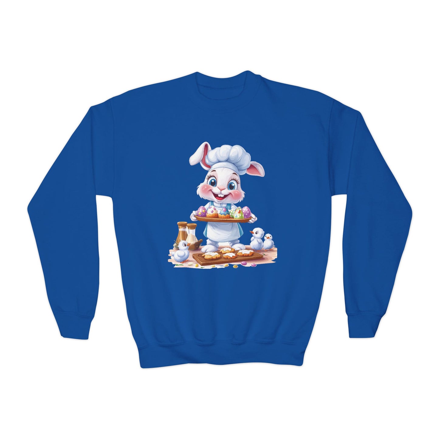 Easter Bunny Baker Youth Sweatshirt, Easter Gift, Kids Sweater, Cute Rabbit Design with Eggs, Spring Fashion, Easter Outfit for Kids