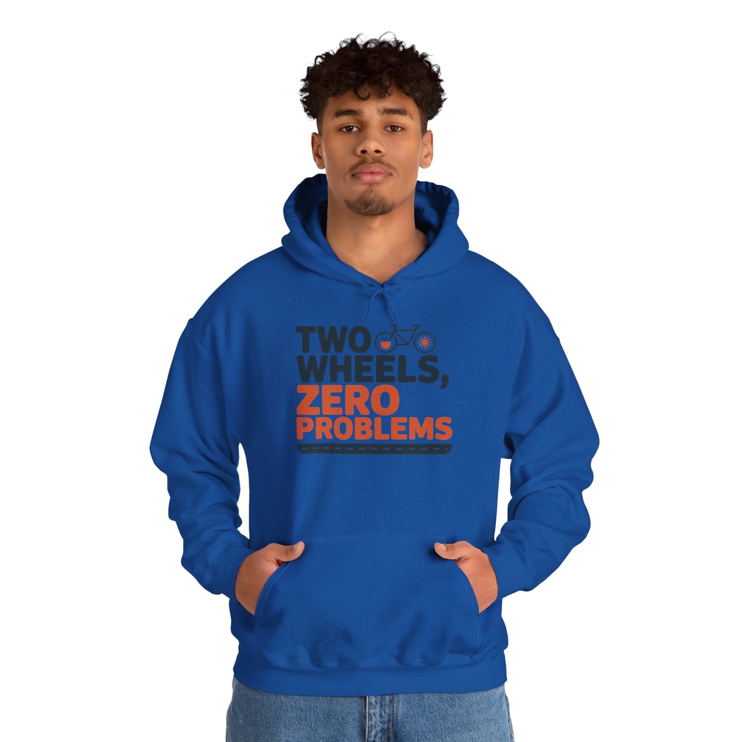 Men's Heavy Blend™ Hooded Sweatshirt, Two Wheels Zero Problems Mens Funny Cycling Hoodie, Cyclist Gift