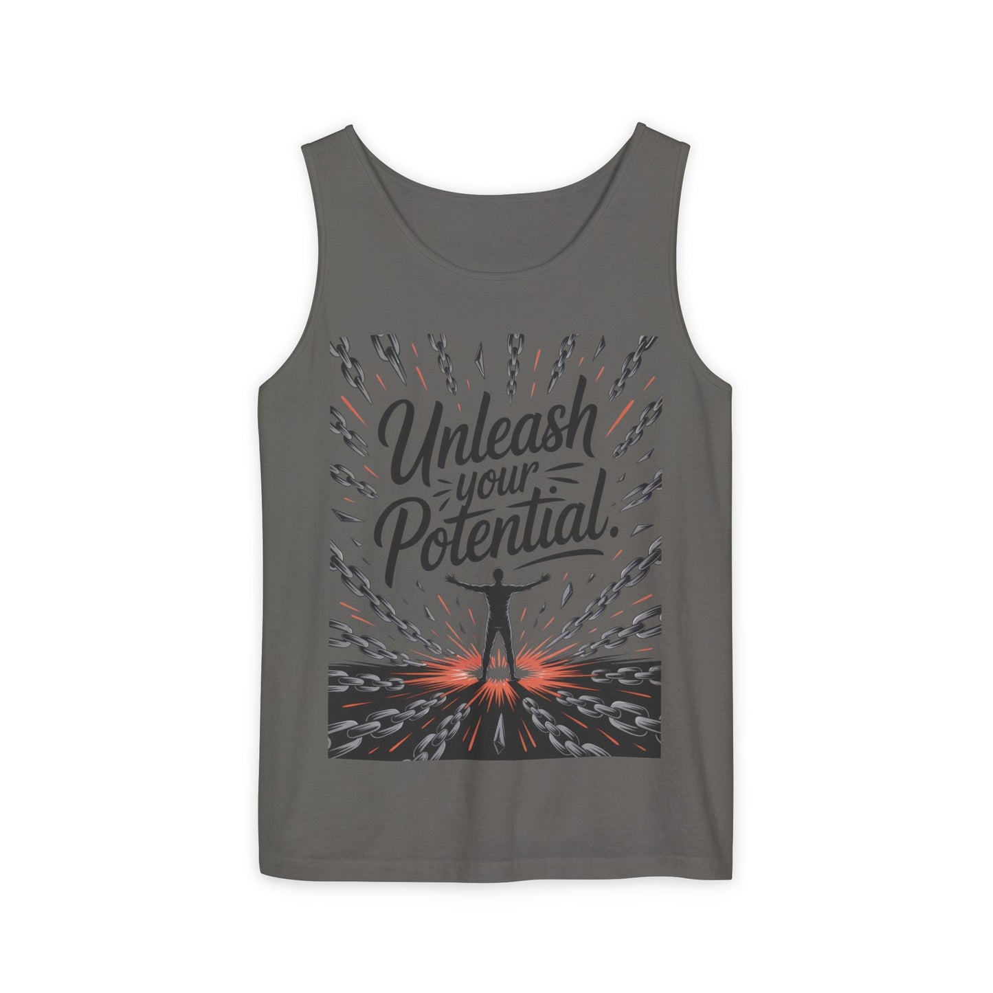 Men's Motivational Tank Top, "Unleash Your Potential" Graphic, Inspirational Gym Wear, Fitness Apparel, Summer Top, Gift for Him