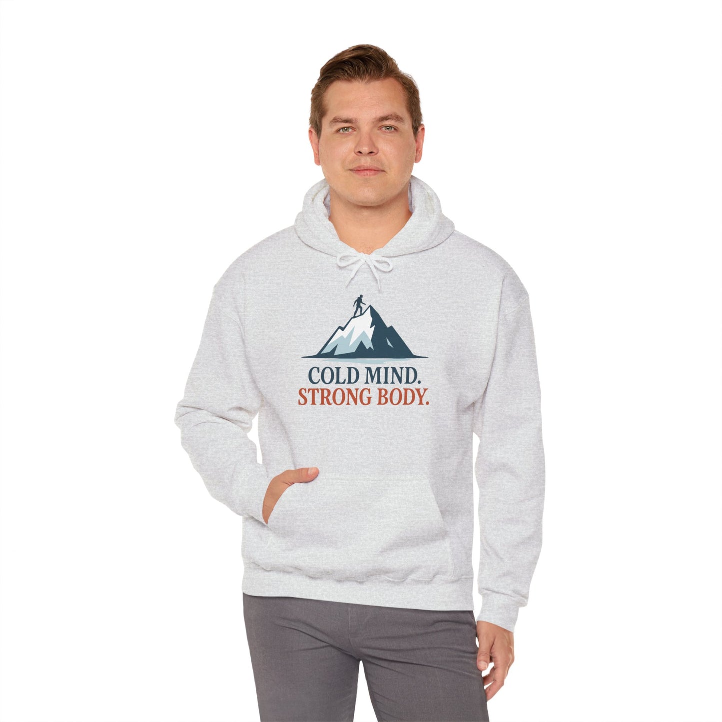 Men's Heavy Blend™ Hooded Sweatshirt, Cold Mind Strong Body Sweatshirt, Nordic Mountain Minimalist Pullover