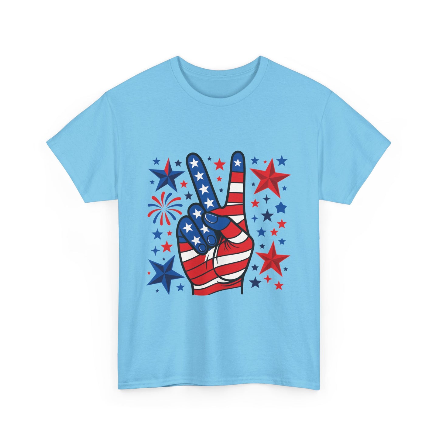 Patriotic Peace Hand Unisex Heavy Cotton Tee - Ideal for July 4th, Independence Day, Celebrations, Casual Wear, Everyday Style