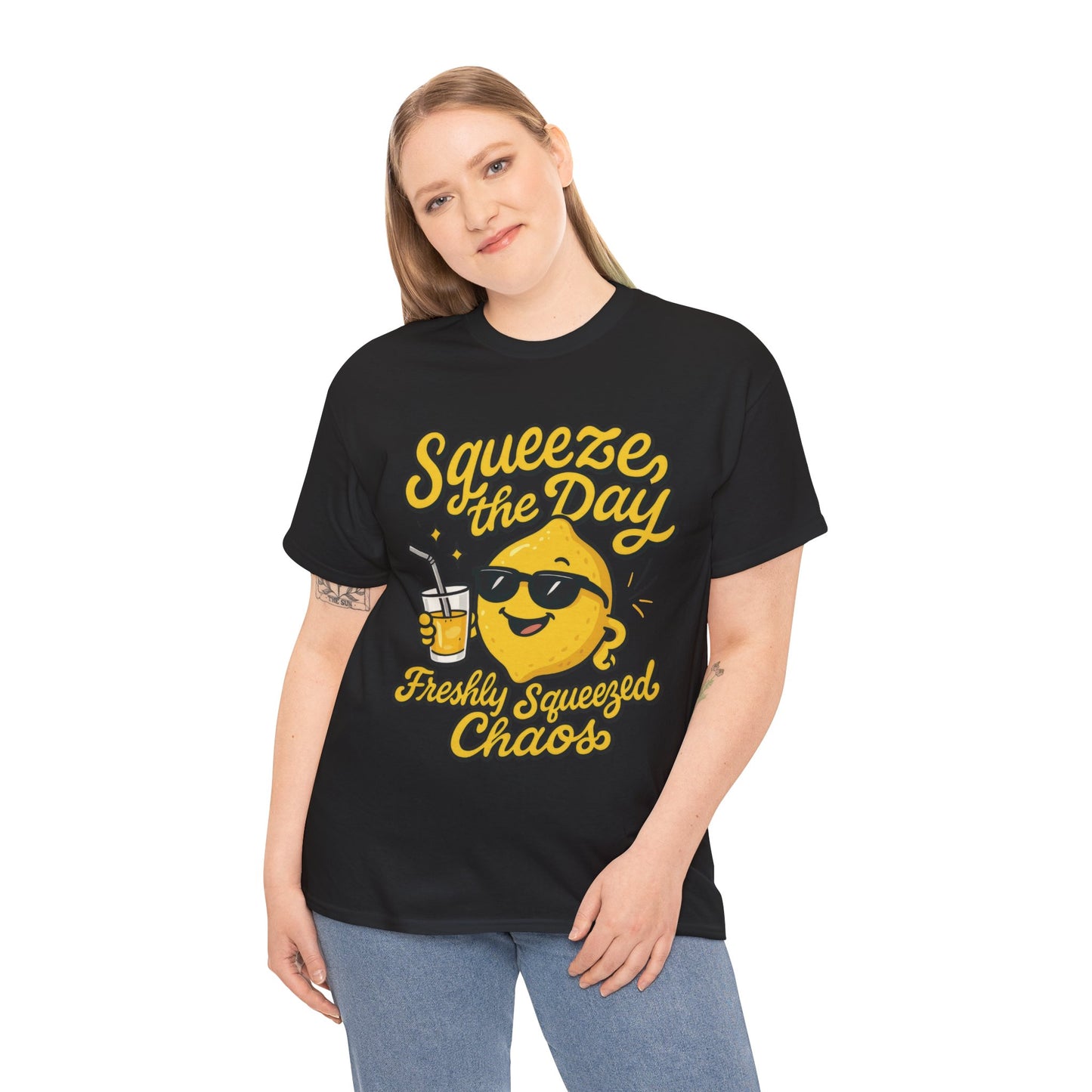 Funny Lemon Shirt for Women - Squeeze The Day Freshly Squeezed Chaos Tee - Cute Positive Citrus Graphic Tee, Fun Summer Tee for Beach Vibes