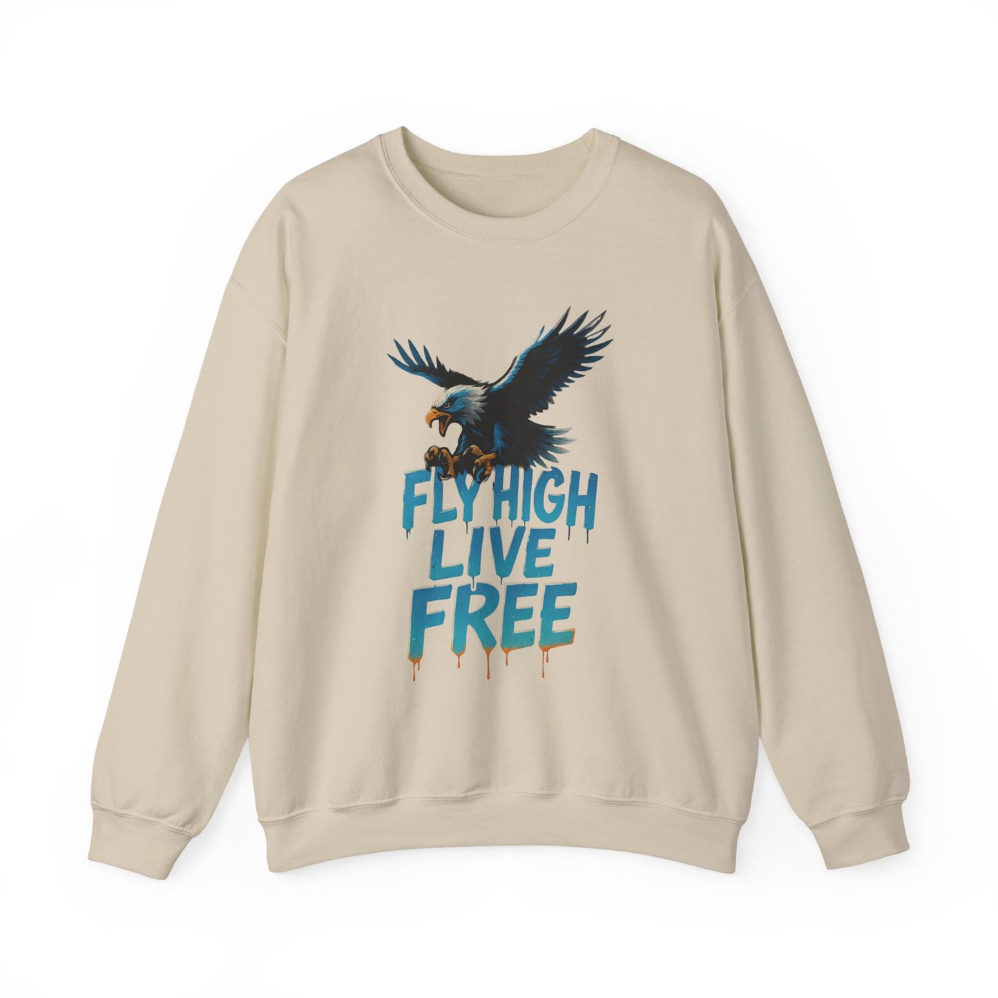 Mens Heavy Blend™ Crewneck Sweatshirt, Fly High Live Free Mens Eagle Graphic Sweatshirt