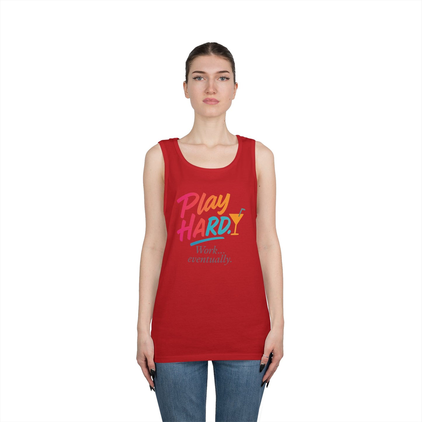 Play Hard, Work Eventually Tank Top, Womens Cotton Tank, Summer Apparel, Casual Wear, Gift for Him/Her, Beach Ready