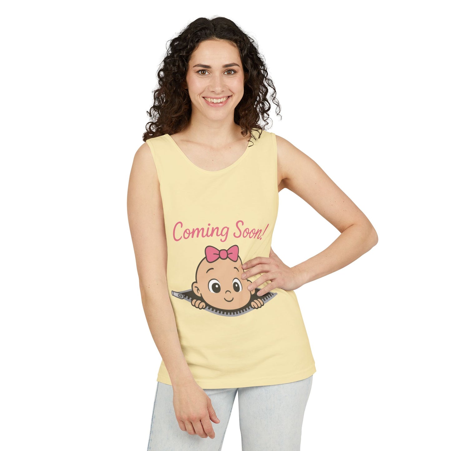 Coming Soon Maternity Tank Top, Cute Baby Girl Pregnancy Announcement Shirt, Expecting Mom Gift, Gender Reveal Tee, Baby Shower Gift