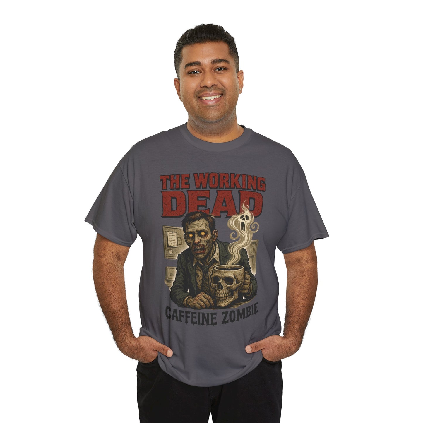 The Working Dead Men's Funny Zombie Work T-Shirt, Office Humor Tee, Halloween Office Tee, Coffee Zombie Shirt