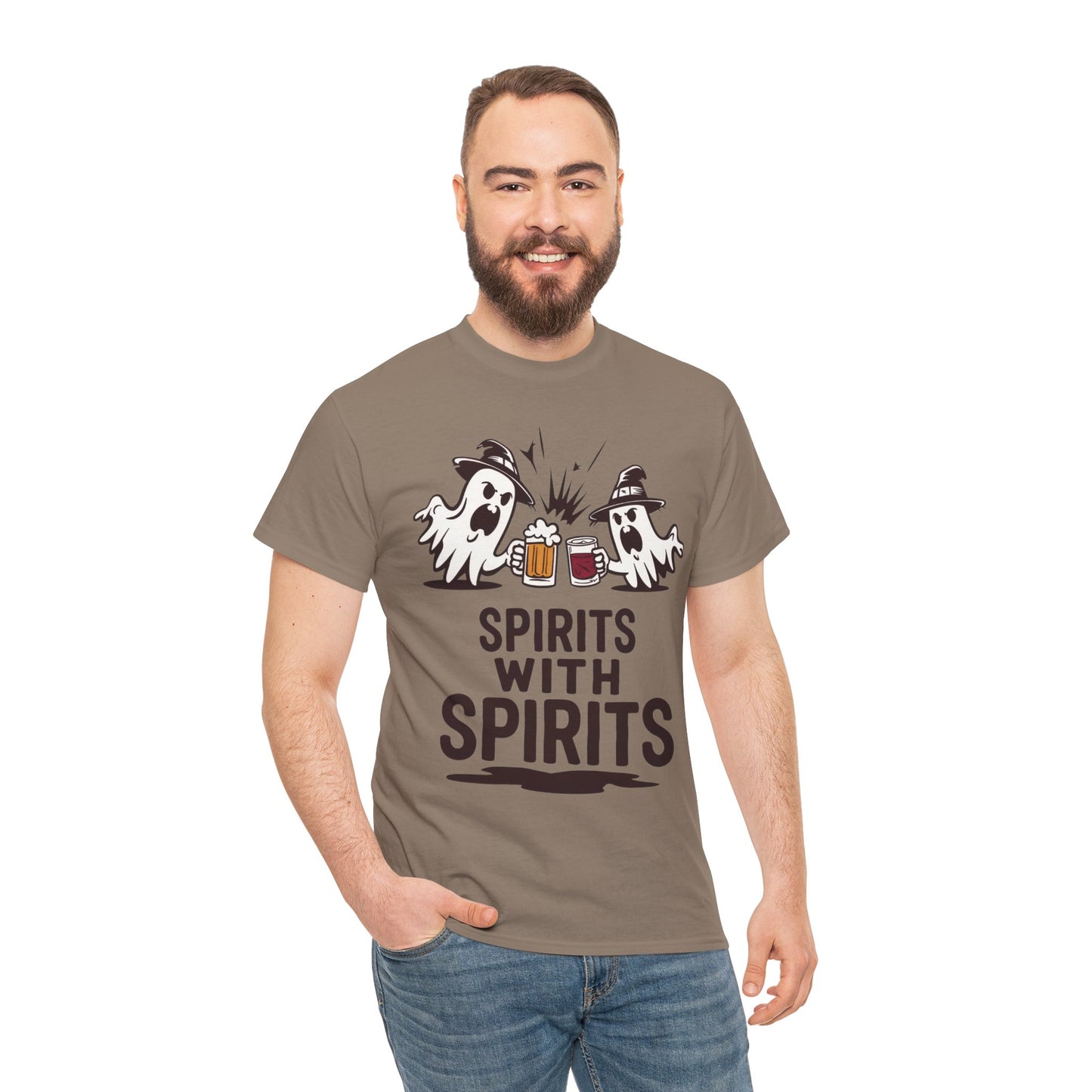 Spirits With Spirits Men's T-Shirt, Funny Ghost Drinking Halloween Party Graphic Tee