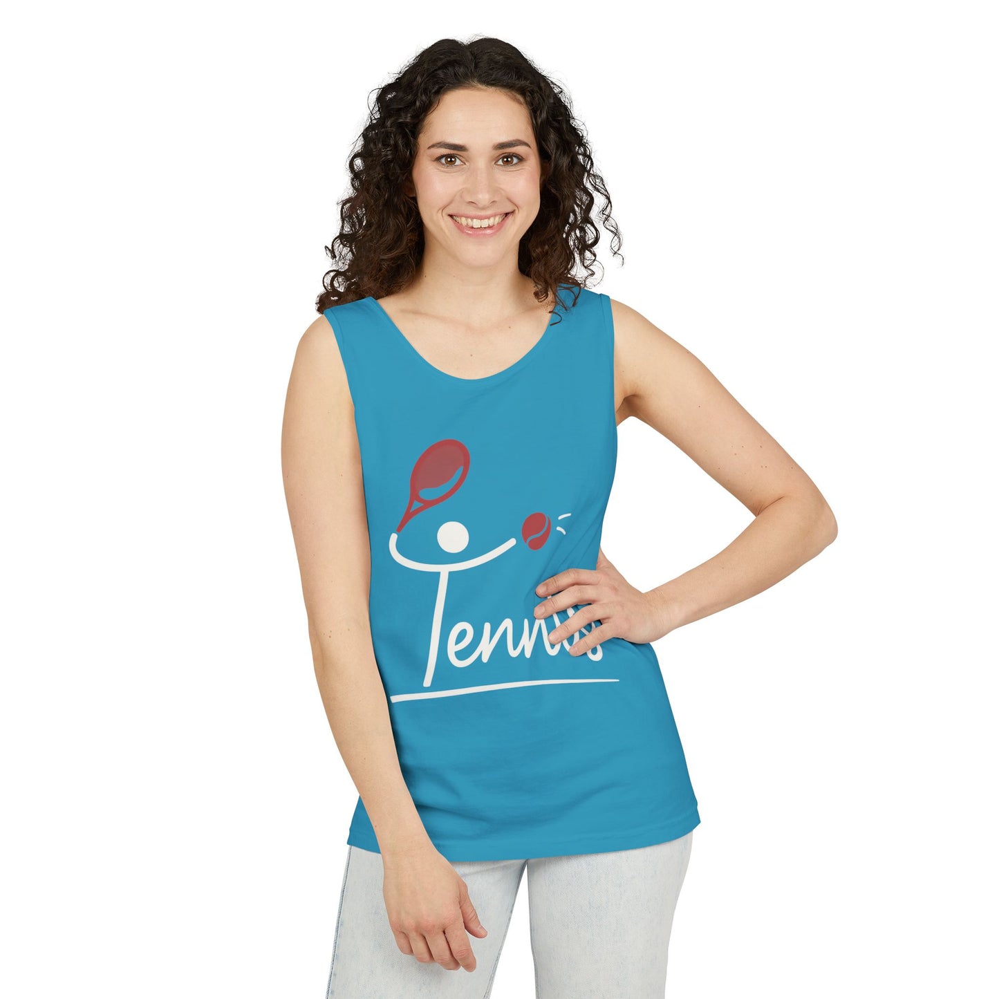 Womens Garment-Dyed Tank Top, Womens Tennis Tank Top, Cute Sports Graphic Top, Workout Gym Activewear Shirt