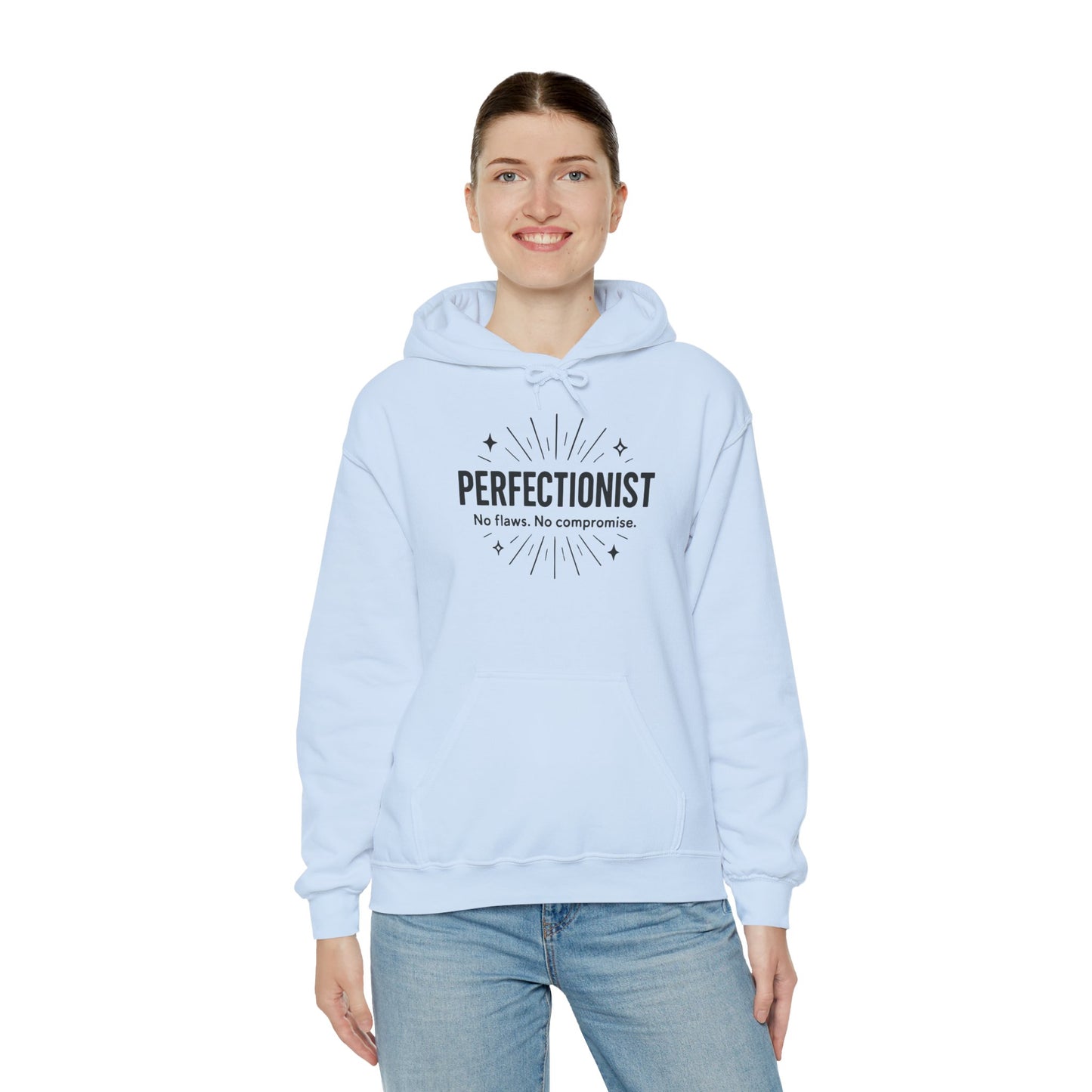 Womens Perfectionist Hoodie, Minimalist No Flaws Sweatshirt, Empowered Clean Look Pullover, Gift for Organized Women