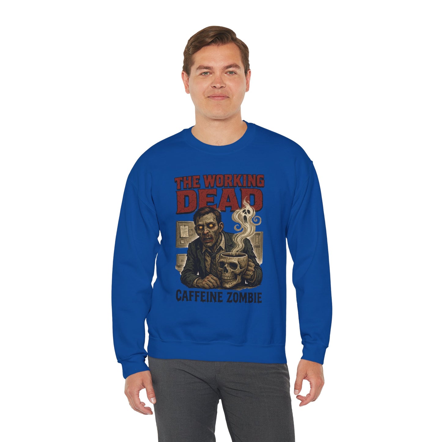 The Working Dead Men's Funny Zombie Sweatshirt, Office Humor Crewneck, Halloween Zombie Top, Coffee Zombie Sweatshirt