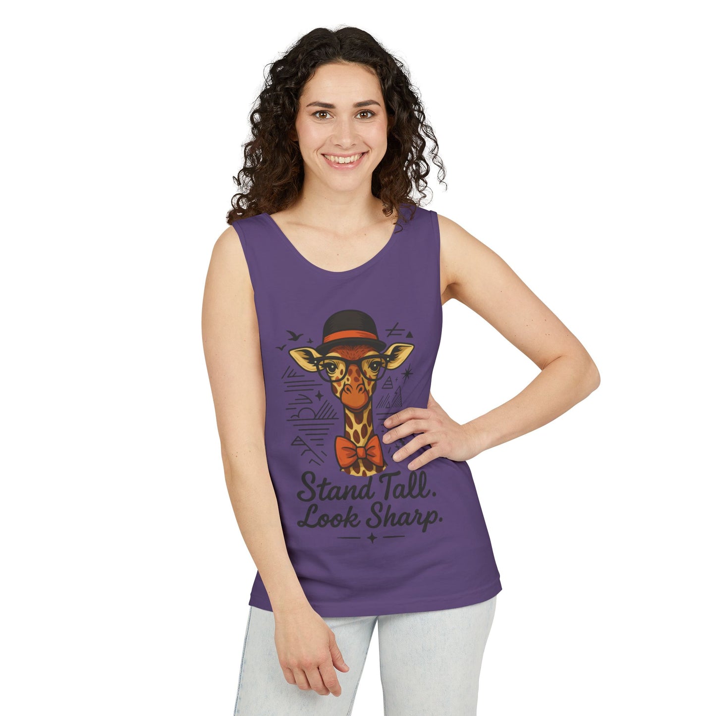 Giraffe Inspirational Tank Top, Stand Tall Look Sharp Shirt, Unisex Summer Apparel, Cute Animal Gift, Zoo Lover's Fashion