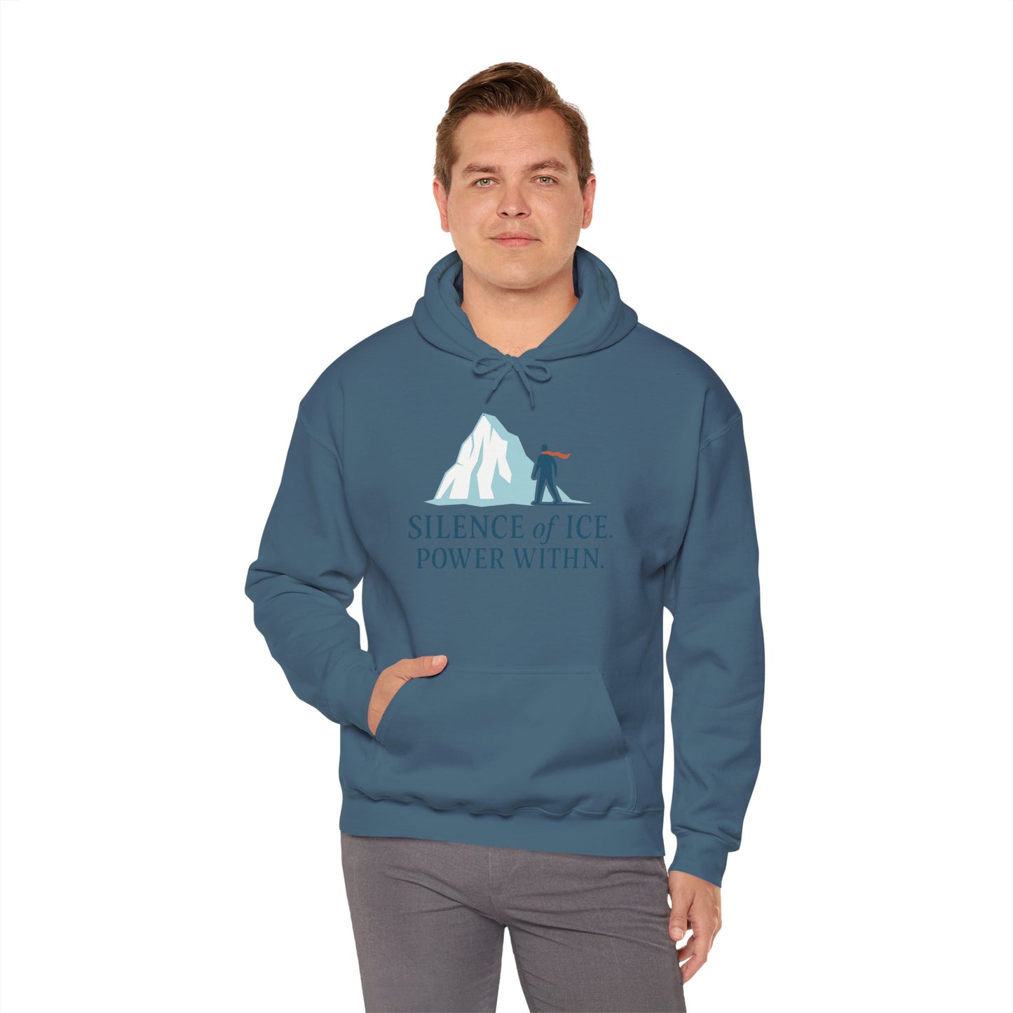 Men's Heavy Blend™ Hooded Sweatshirt, Silence of Ice Power Within Hoodie, Nordic Minimal Iceberg Graphic Streetwear