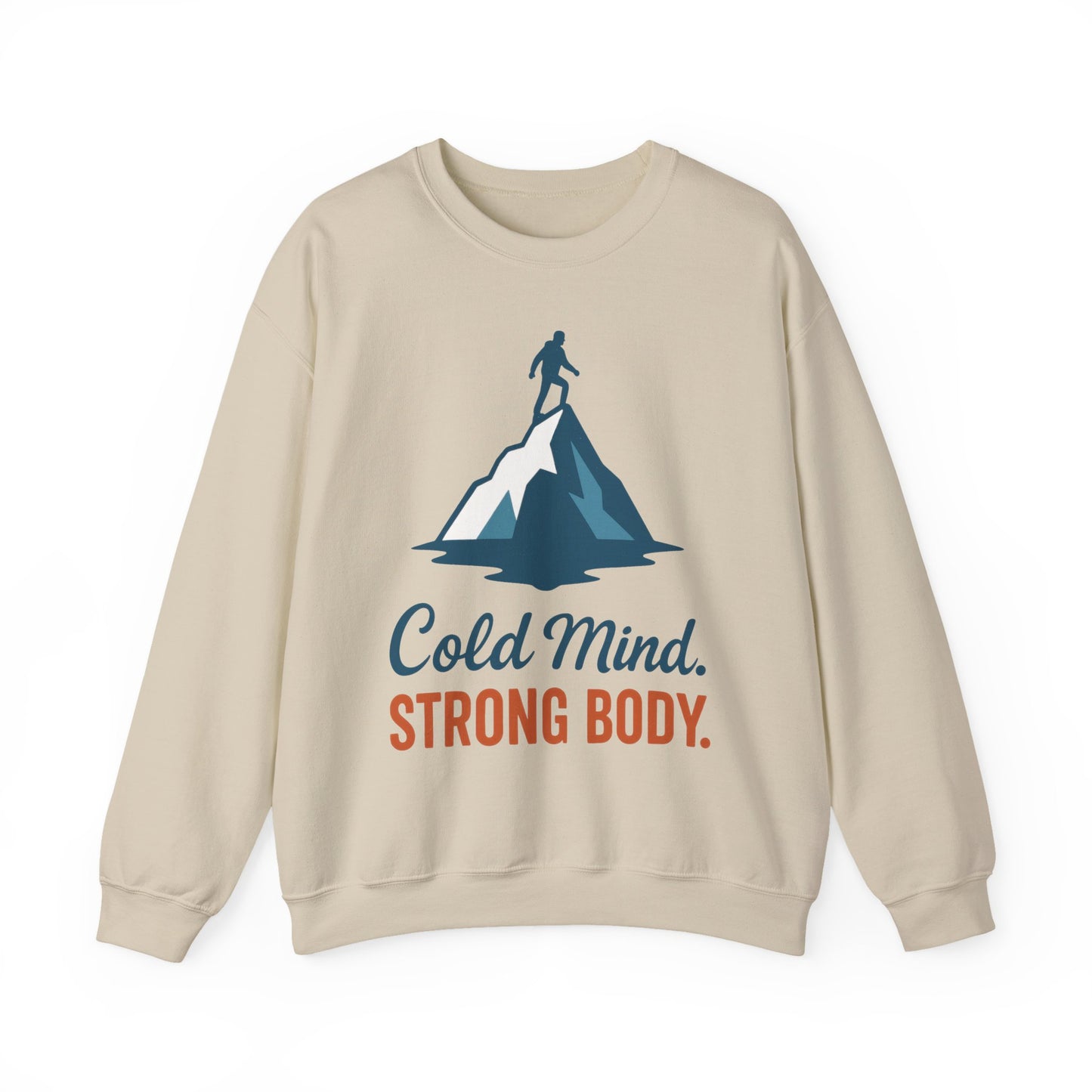 Men's Heavy Blend™ Crewneck Sweatshirt, Cold Mind Strong Body Sweatshirt, Nordic Mountain Minimalist Pullover