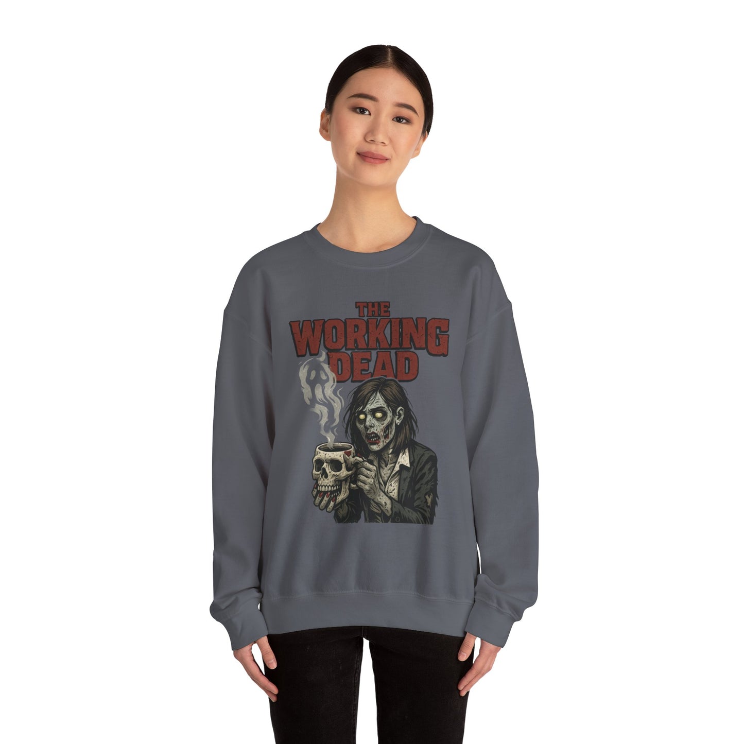 The Working Dead Women's Zombie Sweatshirt, Halloween Zombie Top, Work Humor Sweatshirt, Women's Heavy Blend™ Crewneck Sweatshirt