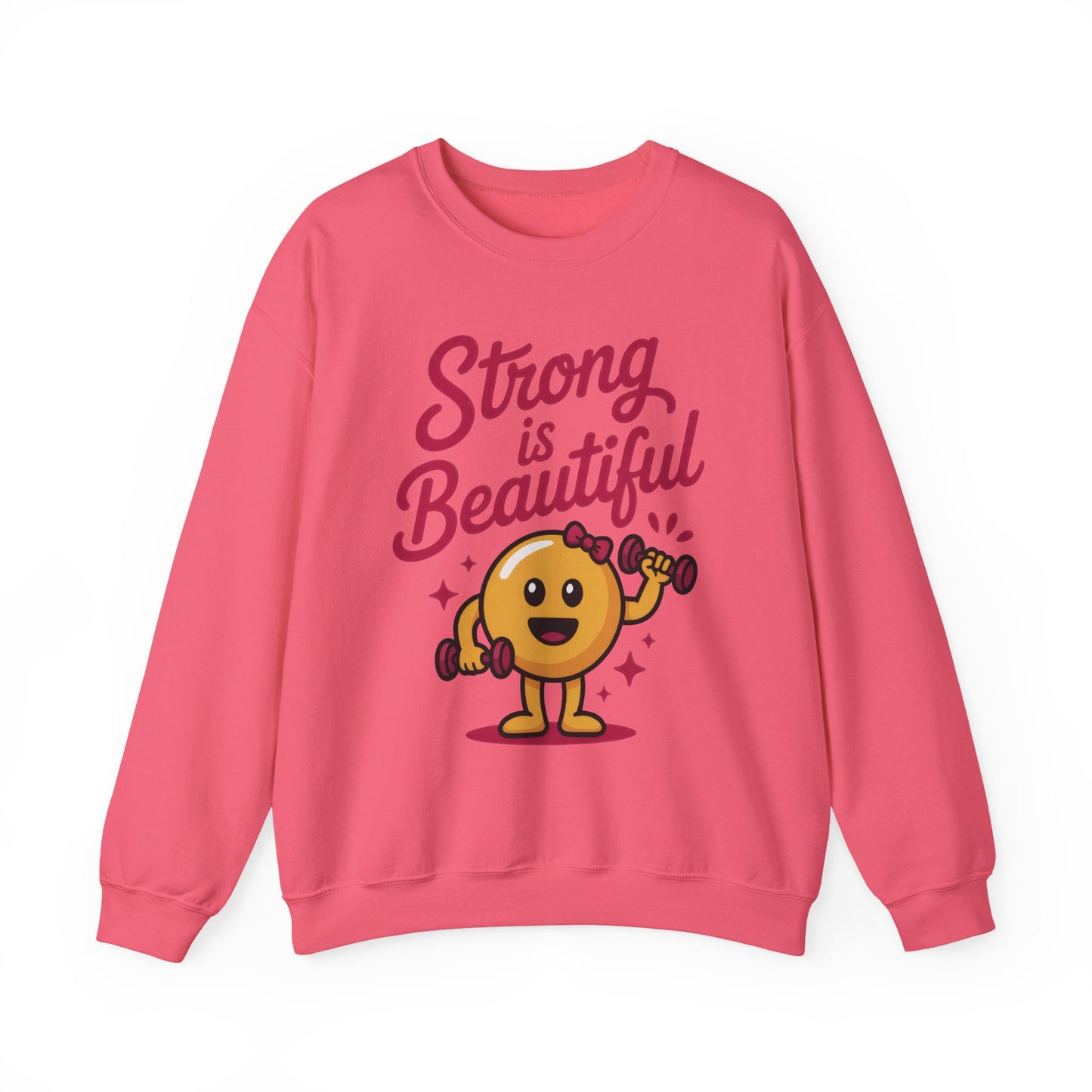 Strong is Beautiful Womens Crewneck Sweatshirt, Cute Fitness Graphic Pullover, Gym and Workout Motivation Sweater, Gift for Fitness Lovers