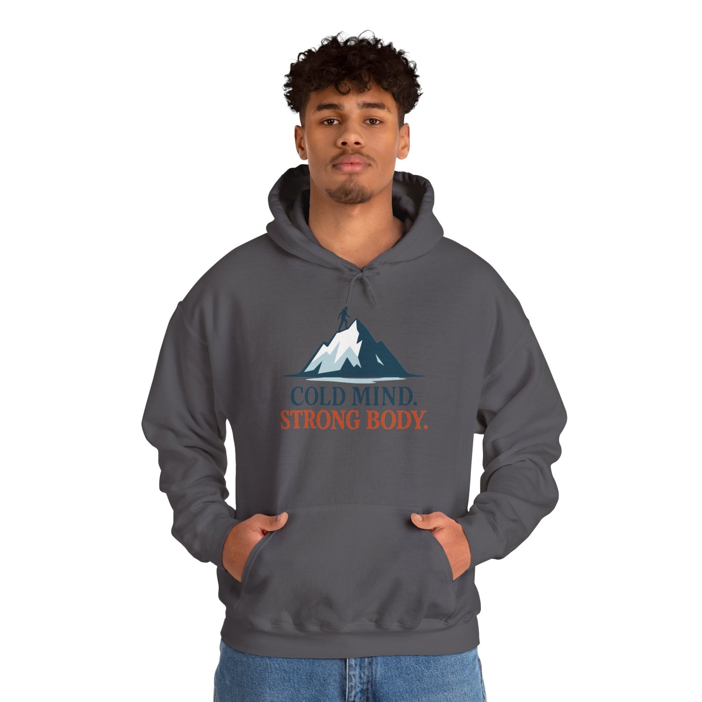 Men's Heavy Blend™ Hooded Sweatshirt, Cold Mind Strong Body Sweatshirt, Nordic Mountain Minimalist Pullover