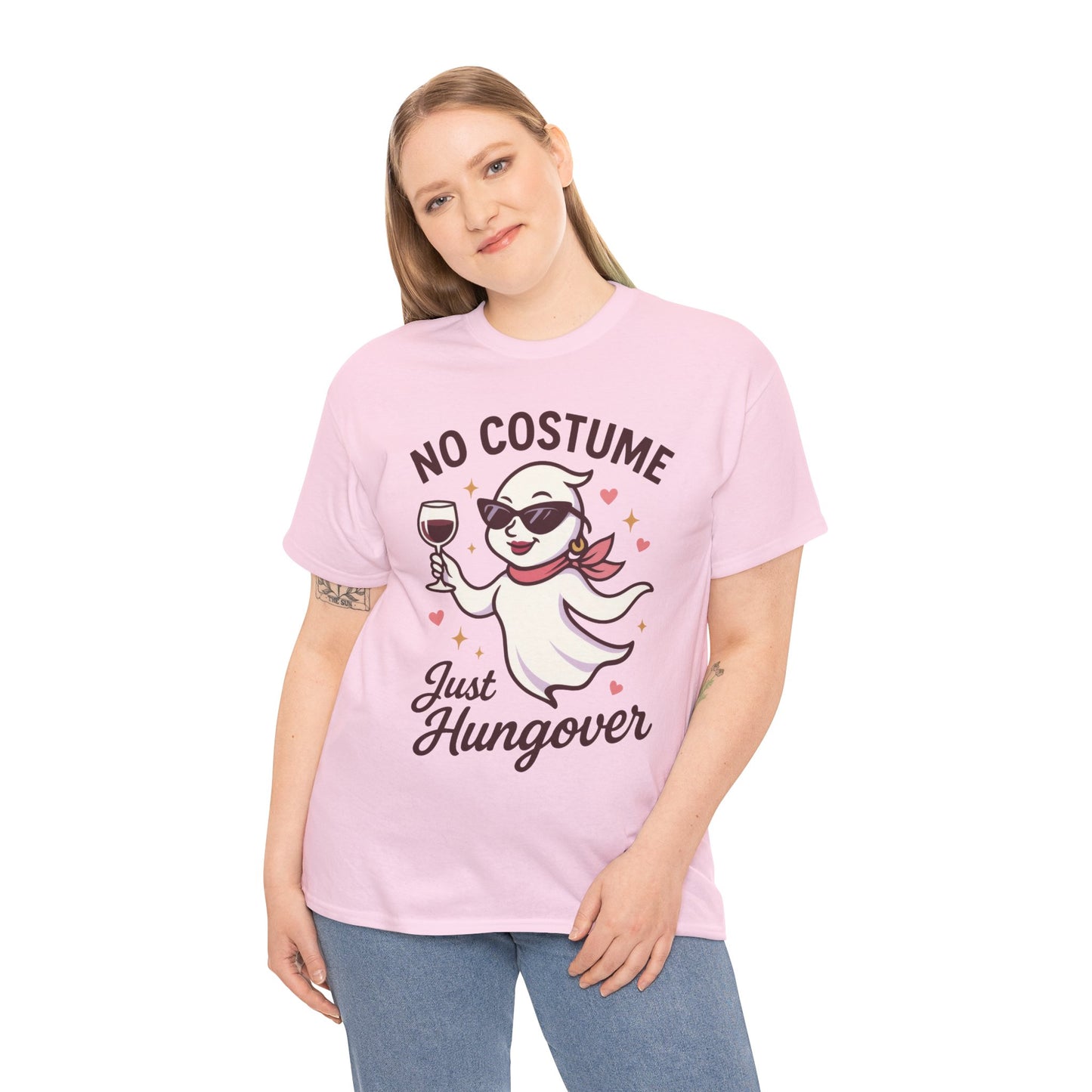 No Costume Just Hungover Women's T-Shirt, Funny Ghost Wine Halloween Party Graphic Tee