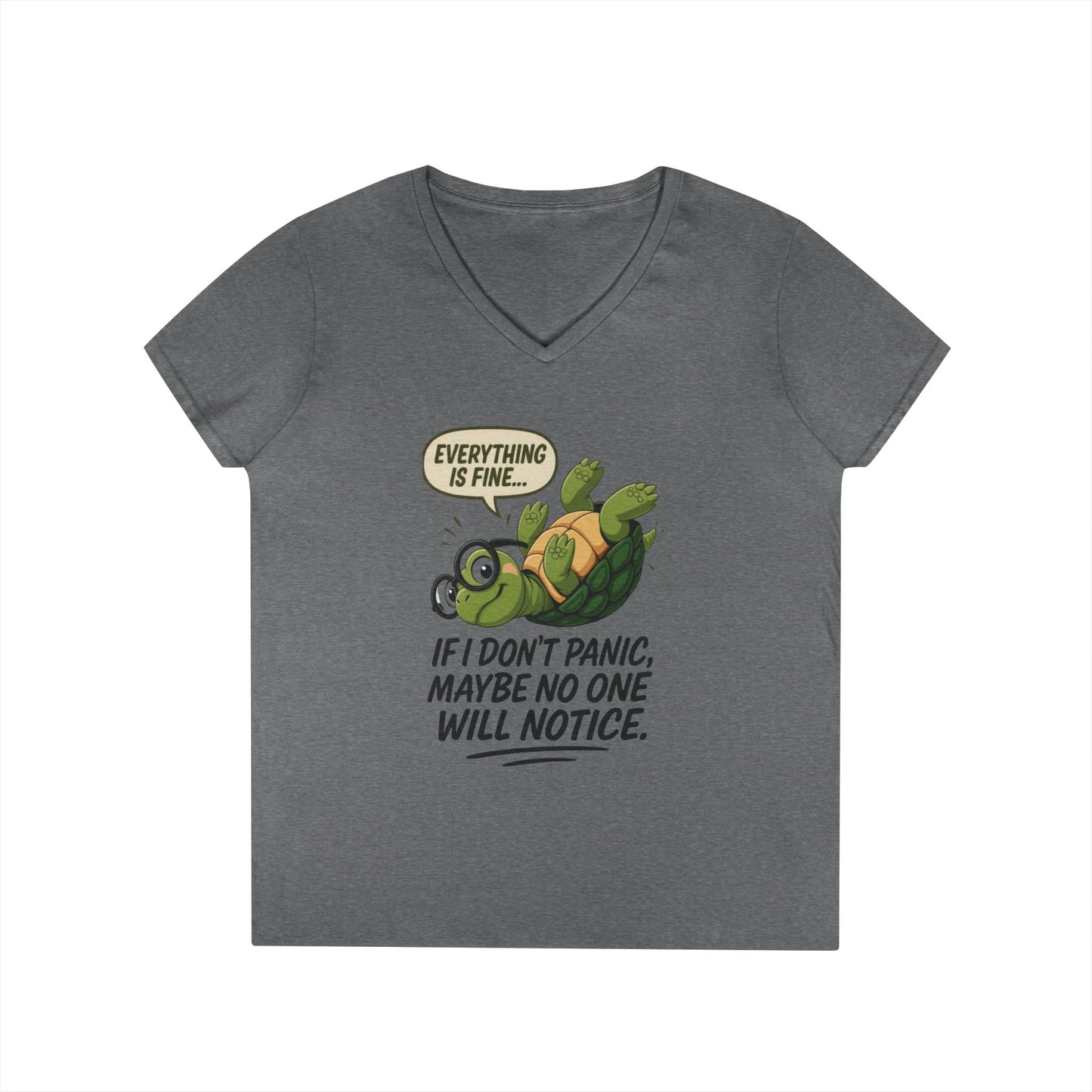 Cute & Comfy Turtle V-Neck T-Shirt, Everything is fine.. design, Gift for Animal Lovers, Casual Wear, Fun Quotes, Positive message tee
