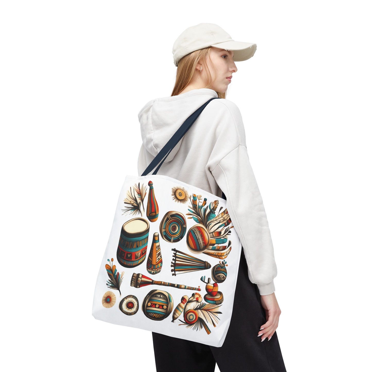 Boho Tribal Music Tote Bag, Ethnic Percussion Instrument Art, Festival Vibes, Shopping Bag, Bohemian Tote, Weekender Bag, Beach Bag, Large Canvas Bag