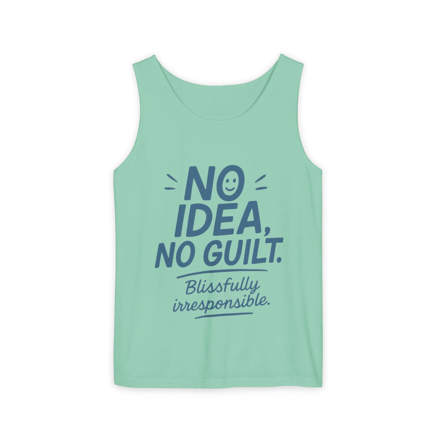 Womens No Guilt Tank Top, No Idea Funny Quote, Blissfully Irresponsible Workout Tee, Casual Sleeveless Top, Summer Activewear, Relaxed Style