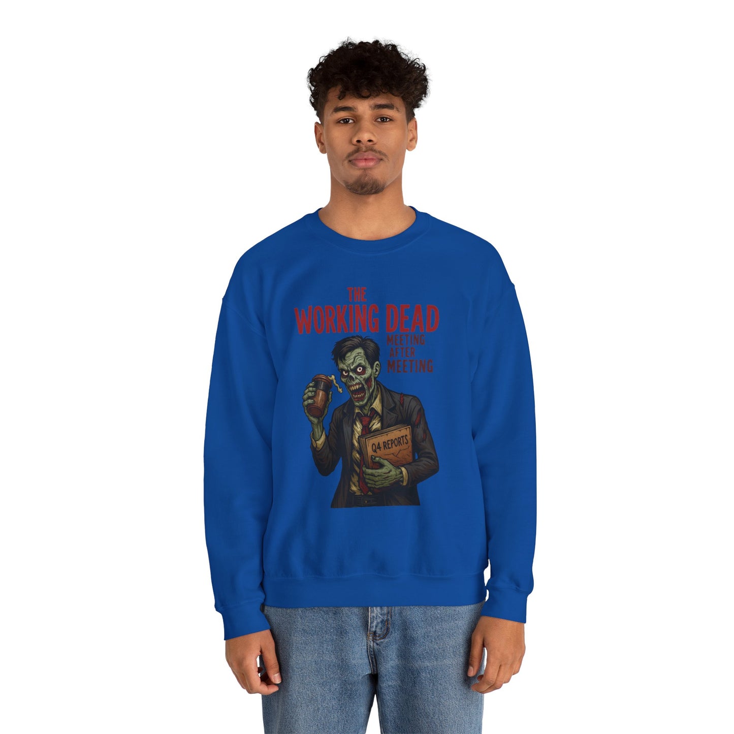 The Working Dead Men's Funny Zombie Sweatshirt, Office Humor Crewneck, Halloween Work Top