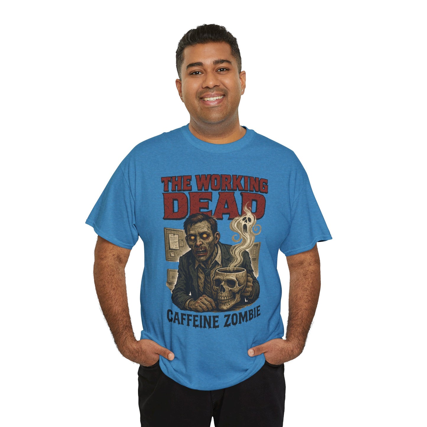 The Working Dead Men's Funny Zombie Work T-Shirt, Office Humor Tee, Halloween Office Tee, Coffee Zombie Shirt