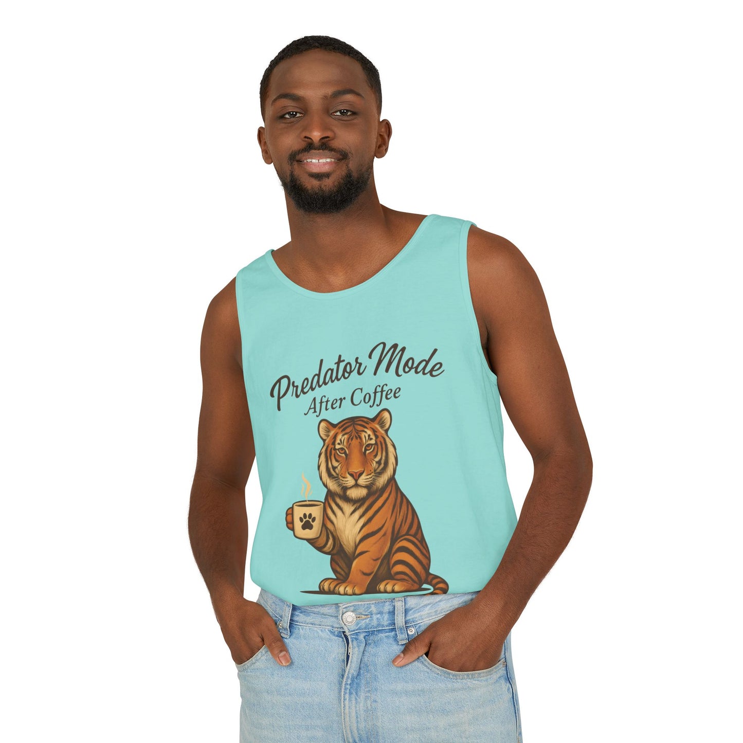 Predator Mode After Coffee Tank Top - Funny Coffee Lover Mens Muscle Tank - Tiger Caffeine Gym Shirt - Morning Motivation Top