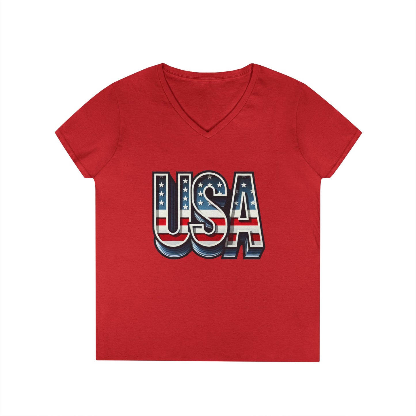 USA Patriotic V-Neck T-Shirt for Ladies, July 4th Celebration Tee, Casual Summer Shirt, Graphic Tee