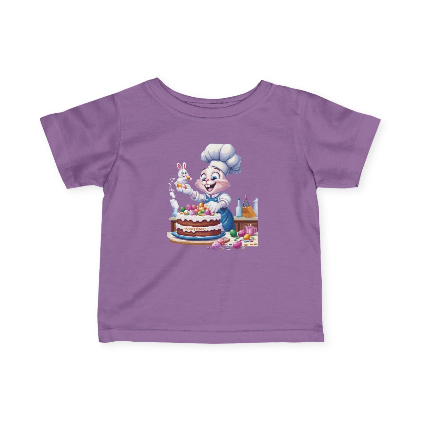 Hoppy Baker Easter Bunny Baby T-Shirt - Cute Infant Tee with Chef Bunny and Cake, Fun Spring Outfit for Babies, Easter Toddler Tee