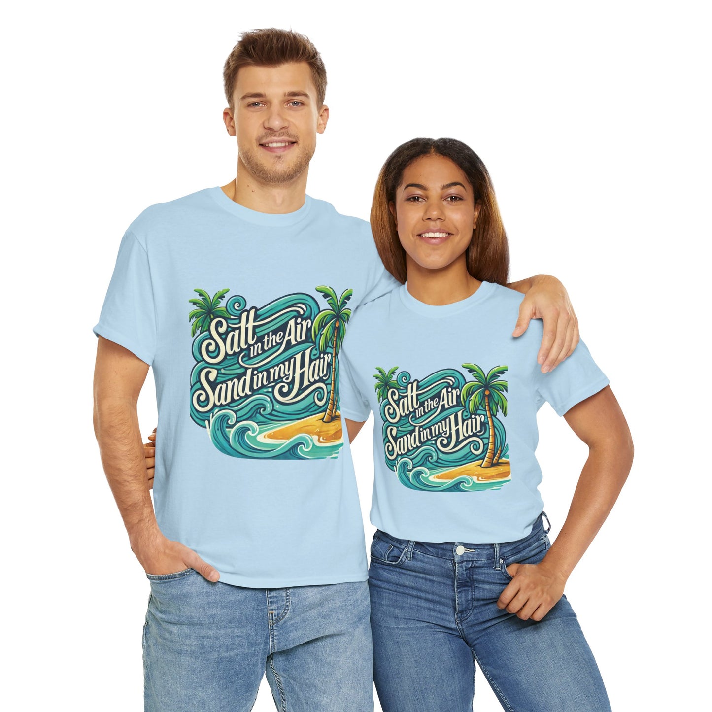 Salt in the Air Sand in My Hair Shirt, Beach Summer Vibes Graphic T-Shirt, Tropical Ocean Palm Design, Ocean-Themed Shirt, Gift Beach Lovers