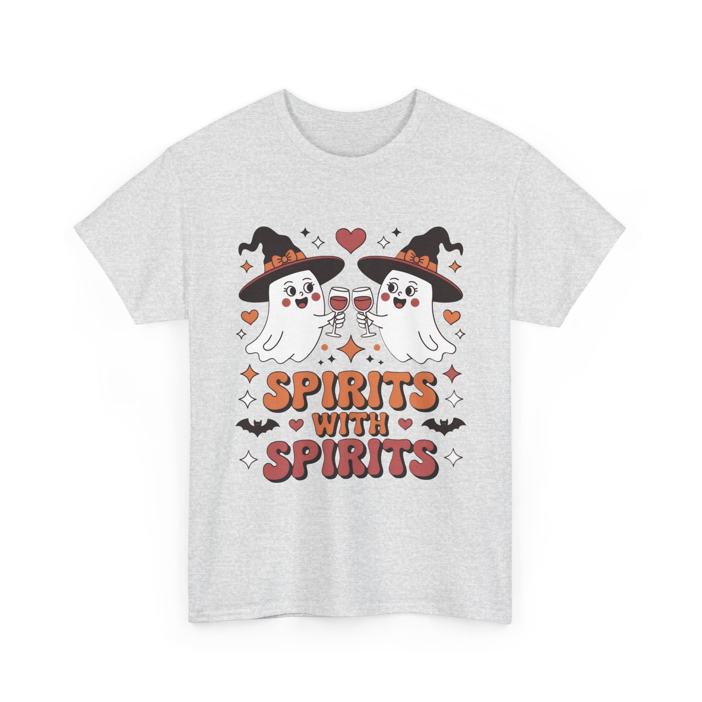 Spirits With Spirits Women's Halloween T-Shirt, Funny Ghost Drinking Wine Tee, Witches Party Shirt, Spooky Season Gift for Her