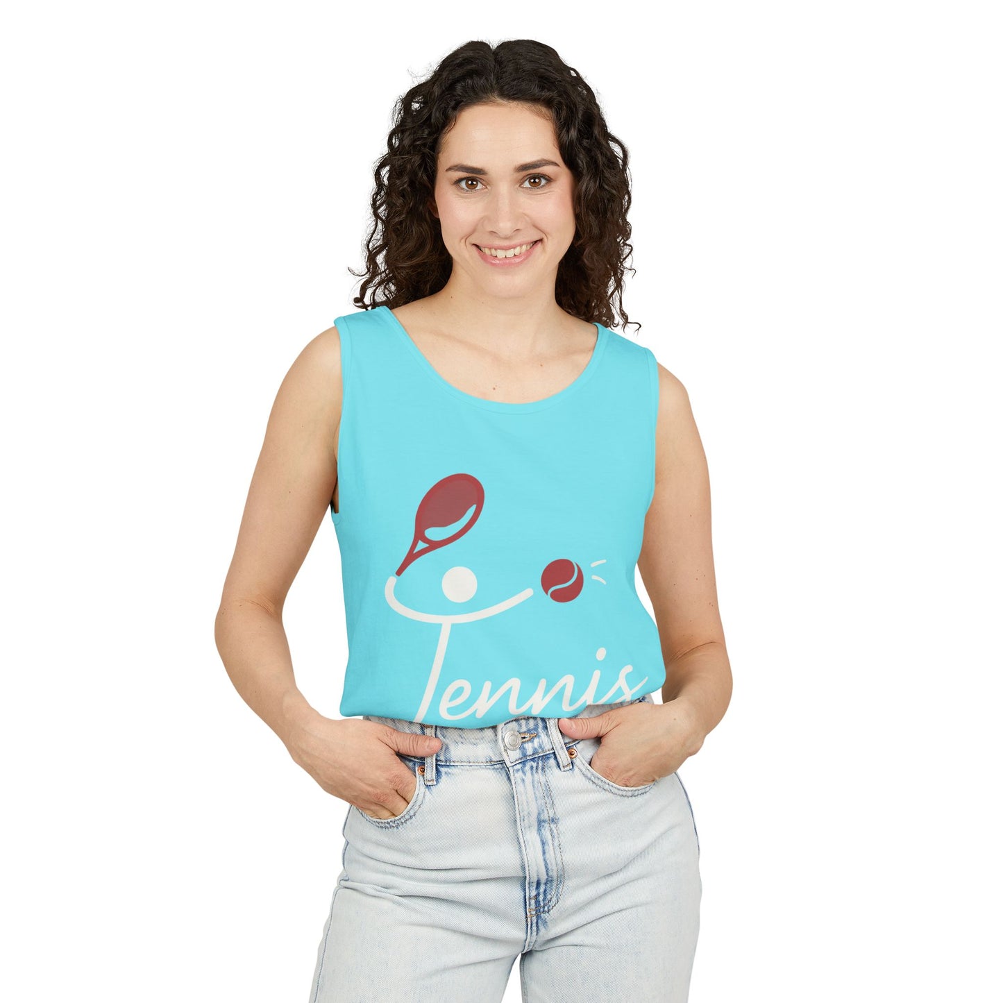 Womens Garment-Dyed Tank Top, Womens Tennis Tank Top, Cute Sports Graphic Top, Workout Gym Activewear Shirt